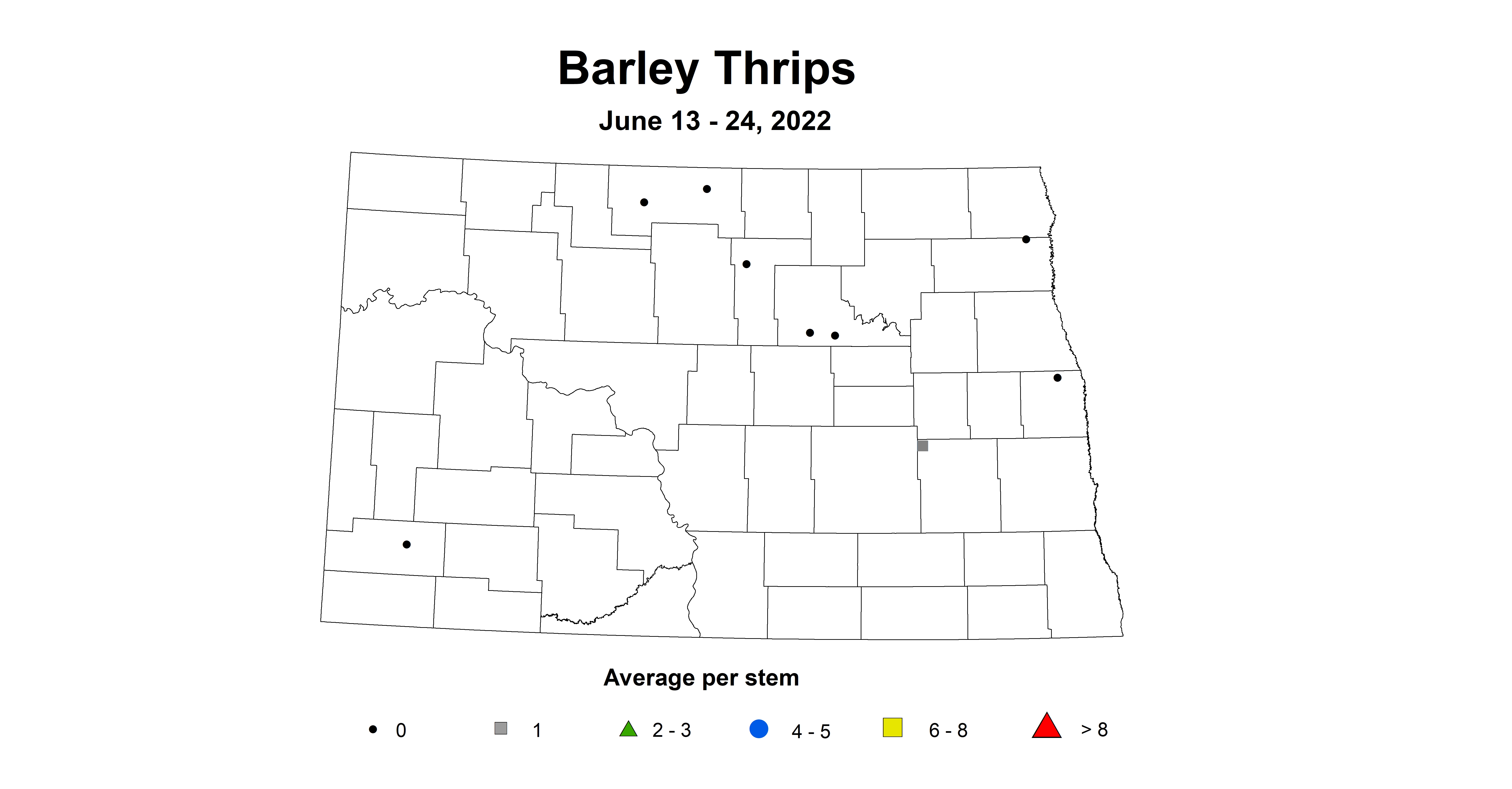 ND IPM map of Barley Thrips June 13-24, 2022