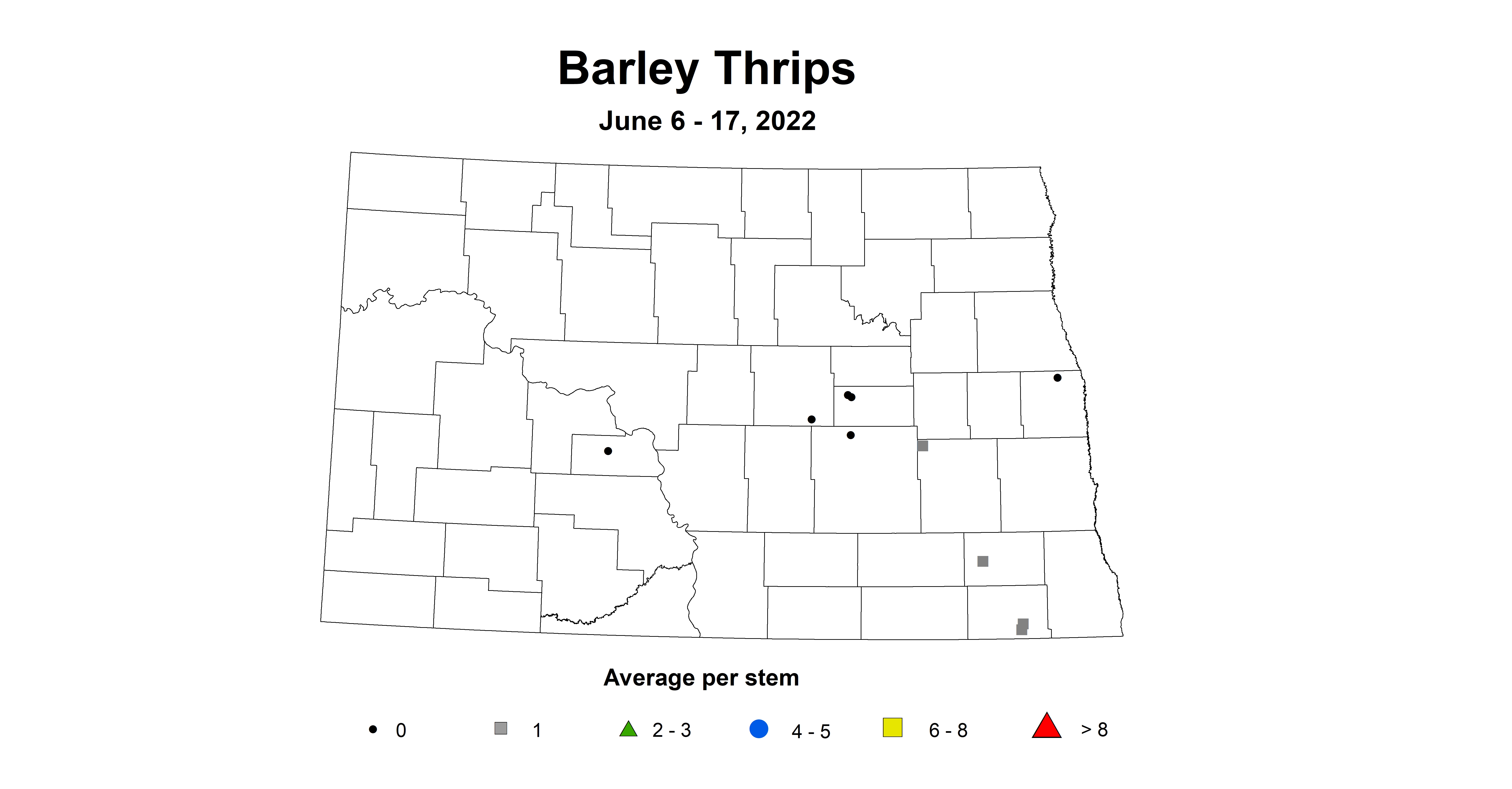 ND IPM map of Barley Thrips June 6-17, 2022