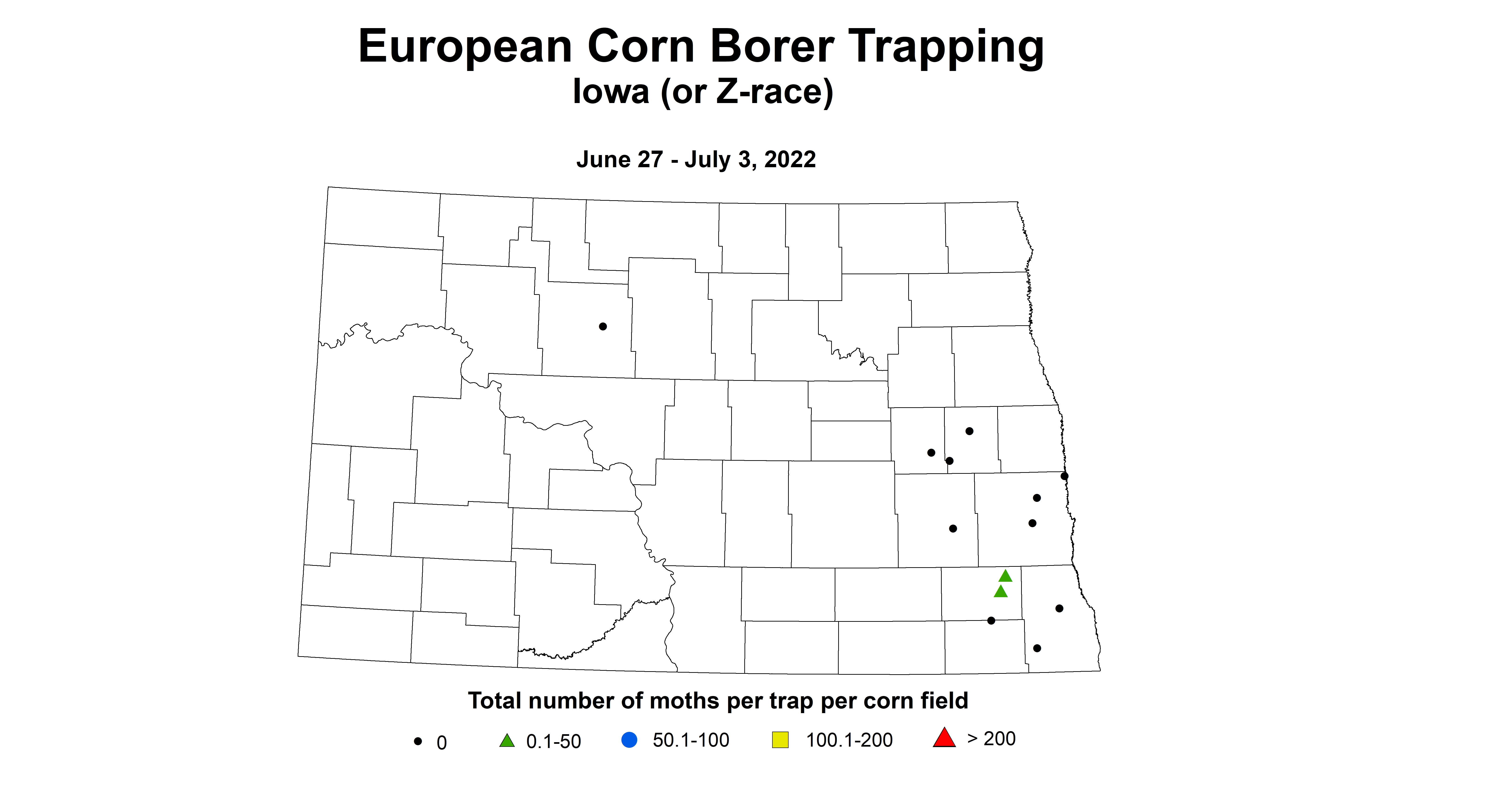 ND IPM map of corn ECB-Z June 27 - July 3, 2022
