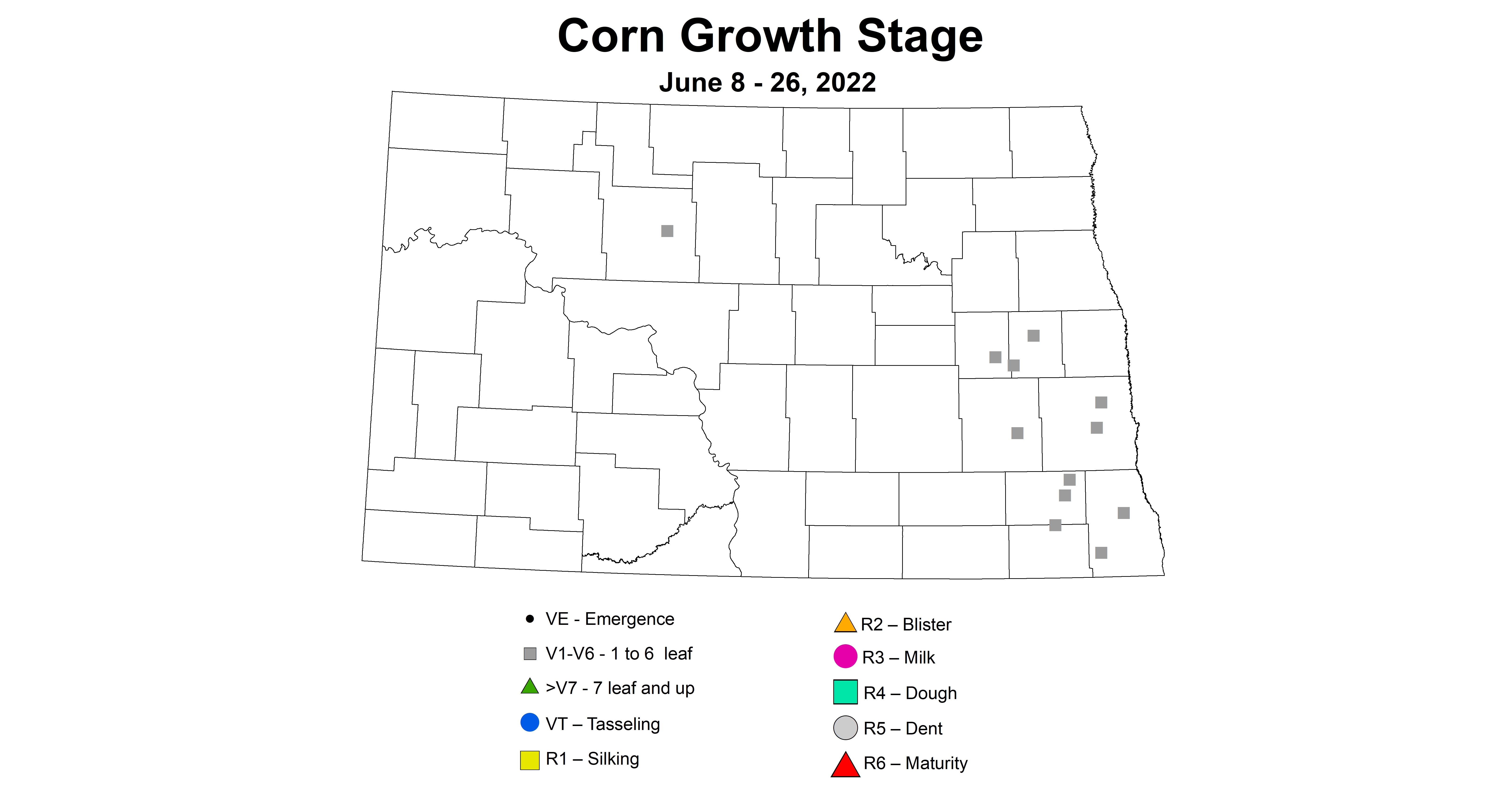 ND IPM map of corn growth stages June 8 - 26