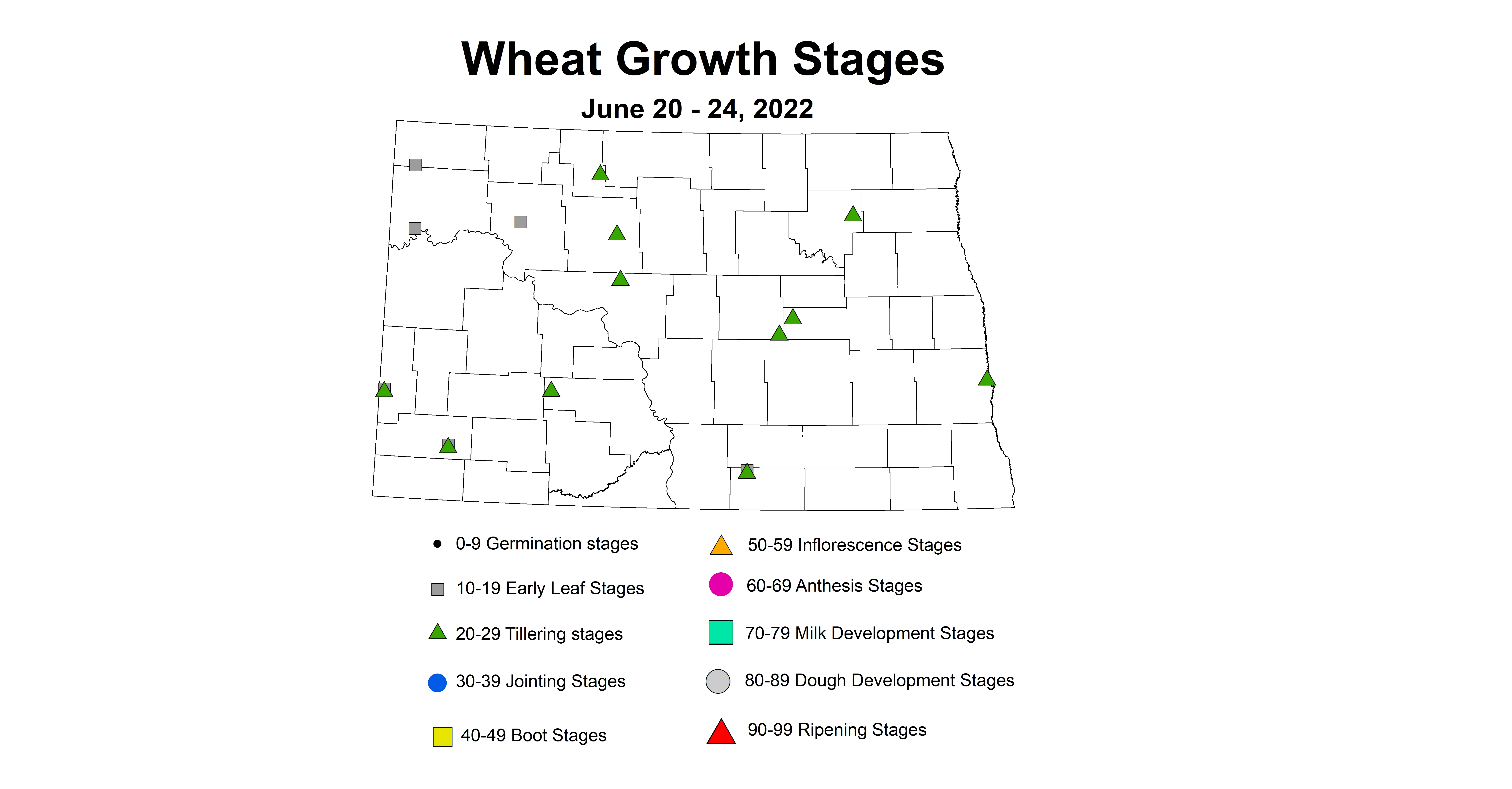 ND IPM map of wheat growth stages June 20-24, 2022