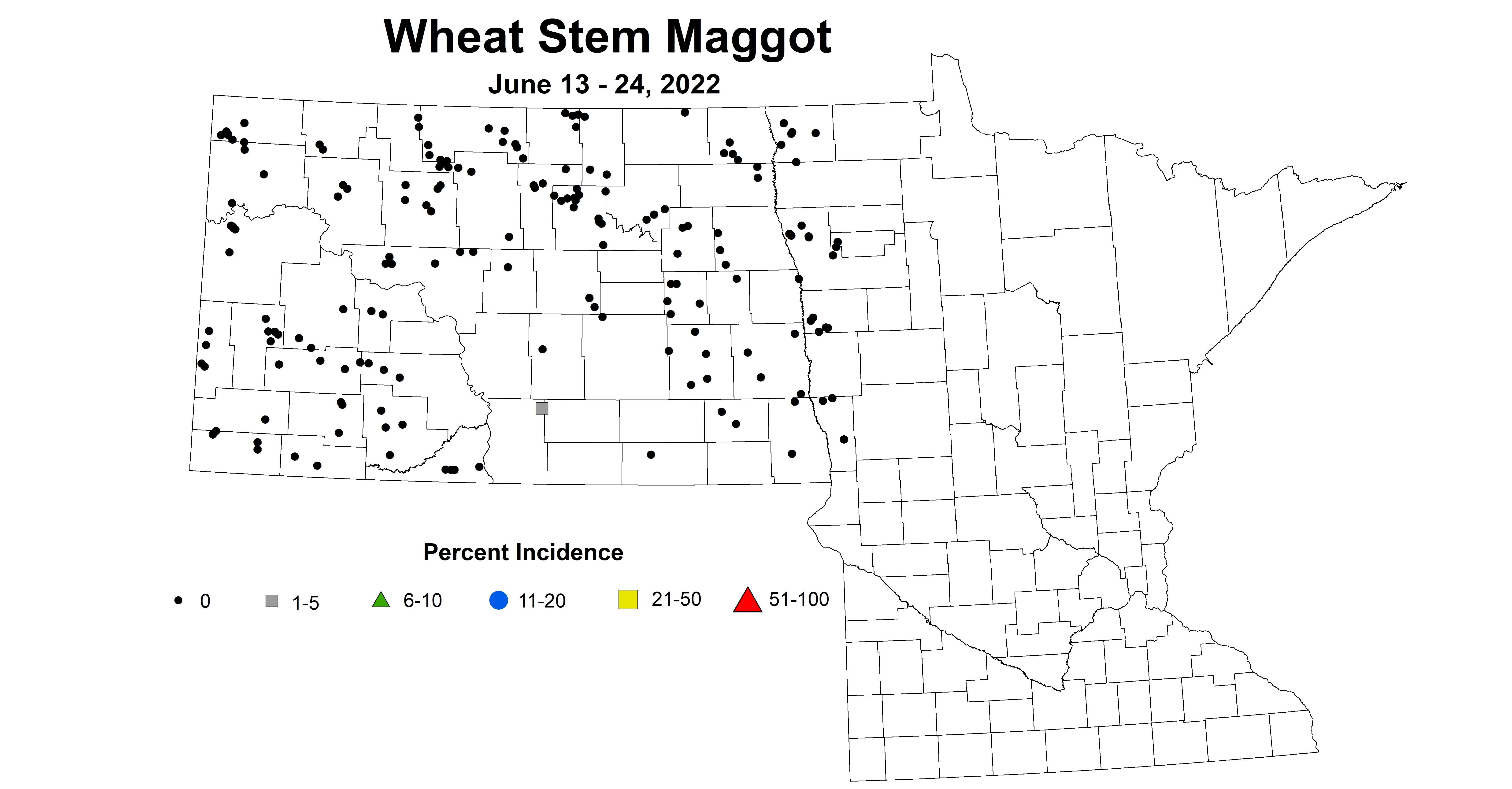 ND IPM map of wheat stem maggot June 13-24, 2022
