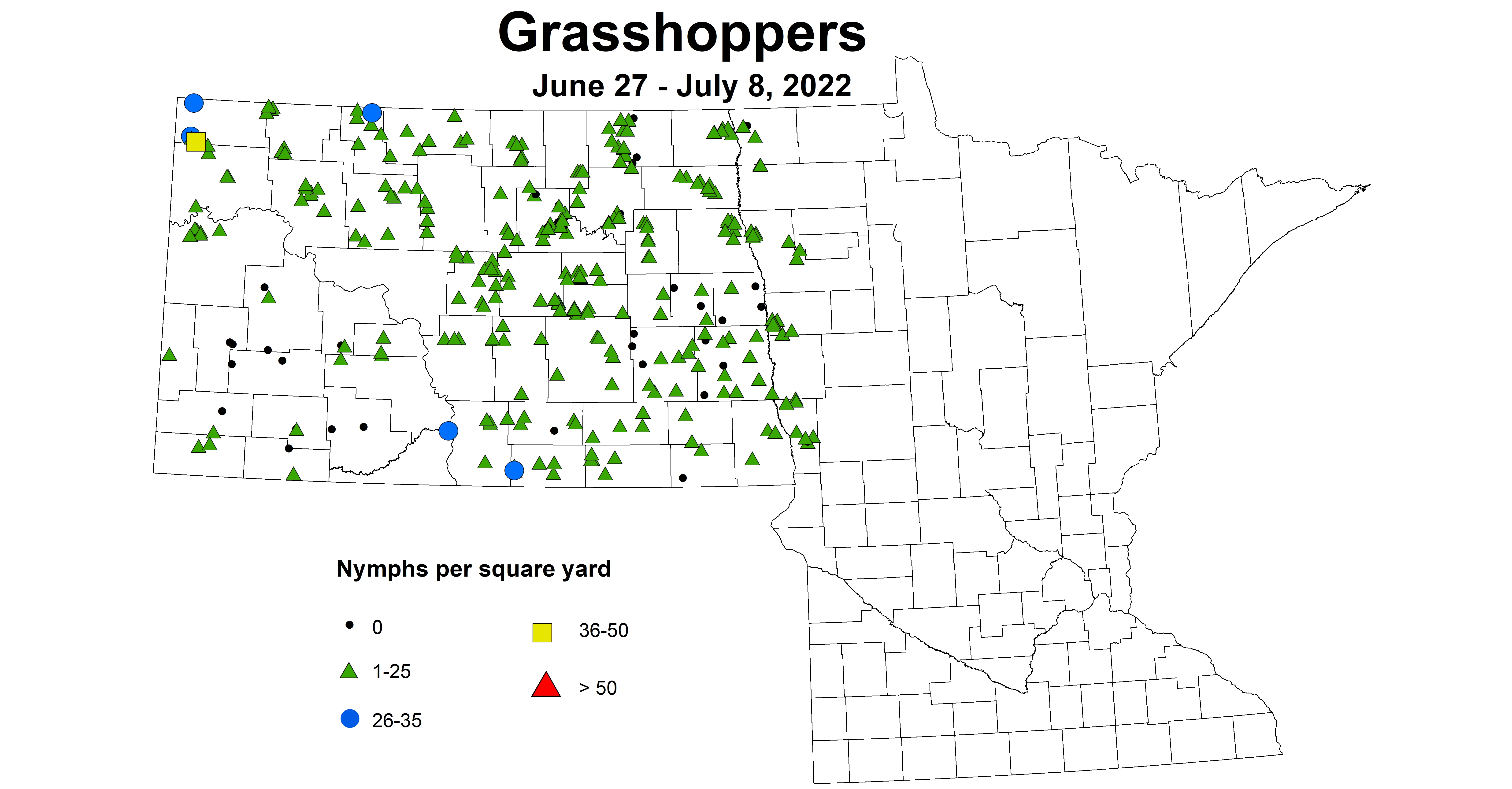 ND IPM map of grasshopper Nymph June 27 to July 8 2022