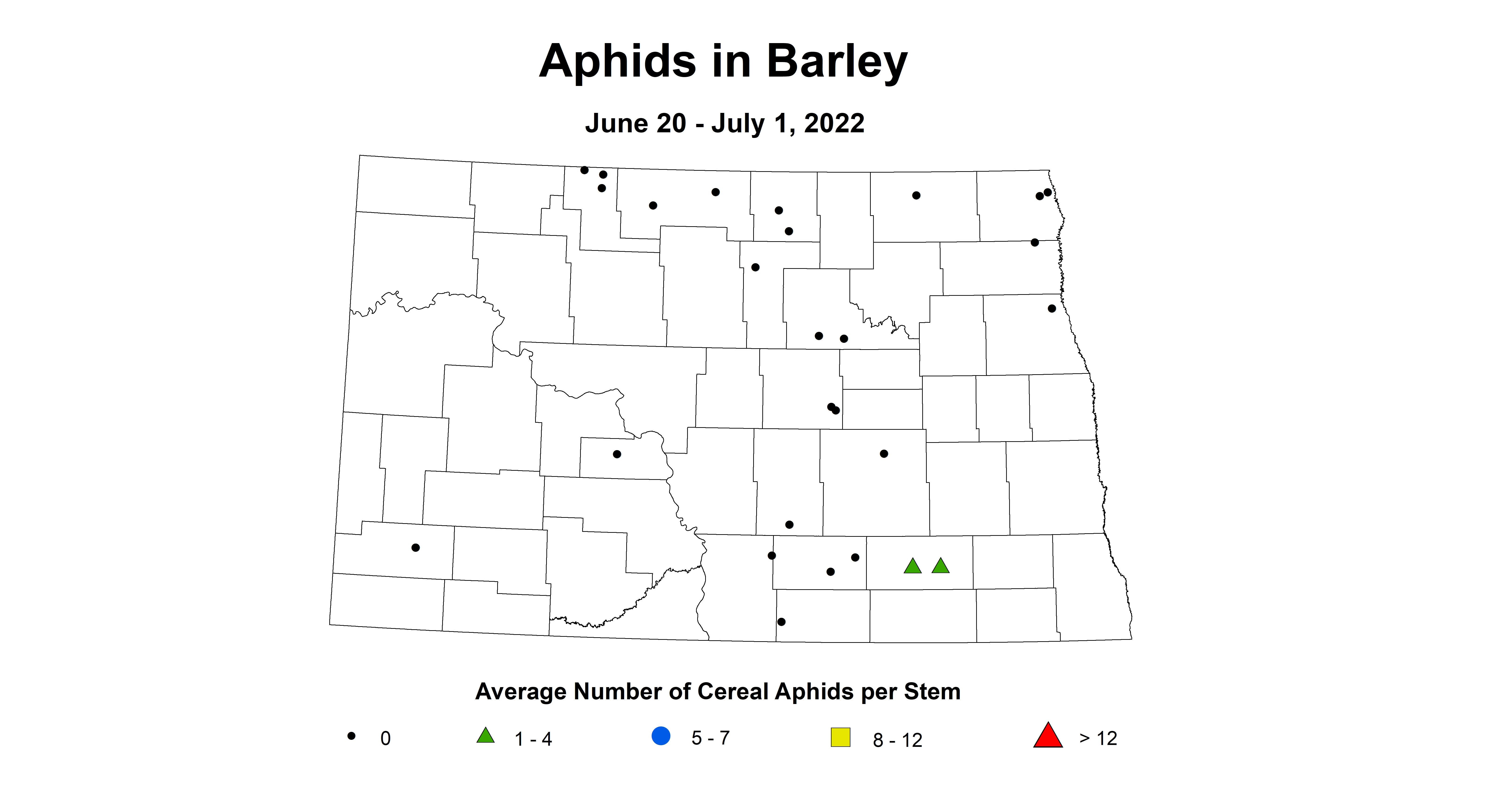 ND IPM map of barley aphids June 20 to July 1 2022