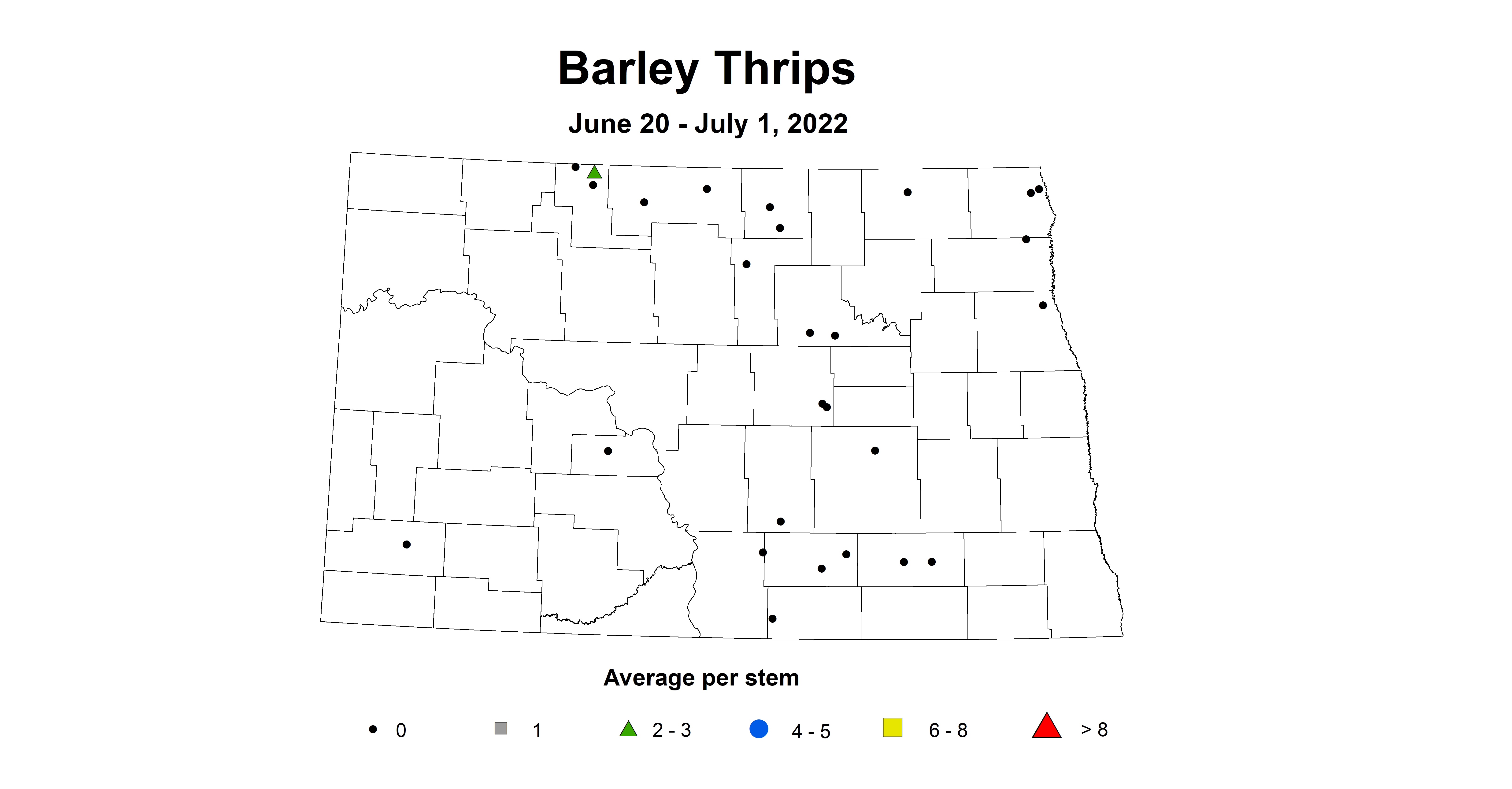 ND IPM map of barley thrips June 20 to July 1 2022
