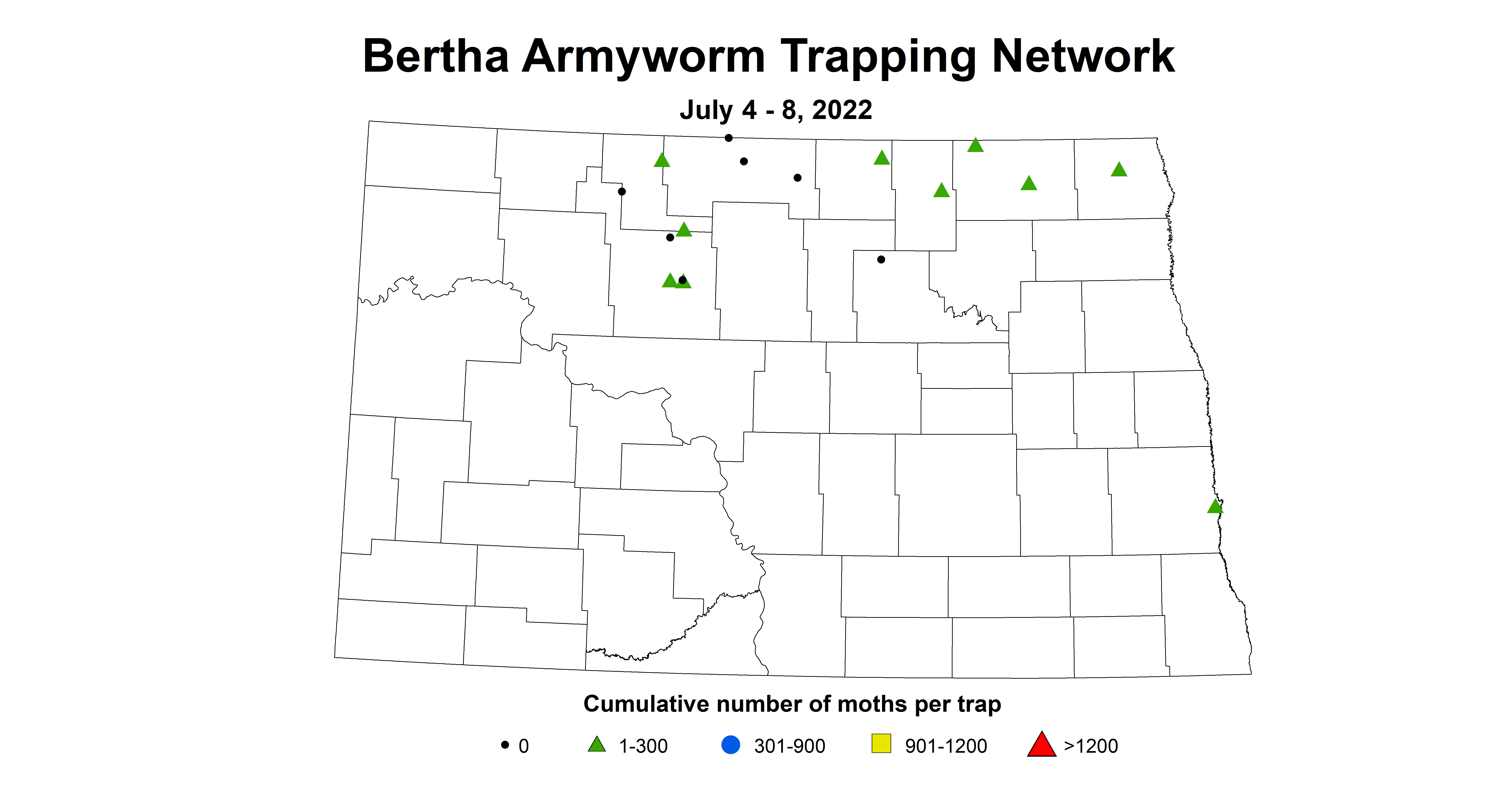 ND IPM map of canola insect trap Bertha armyworm July 4-8 2022