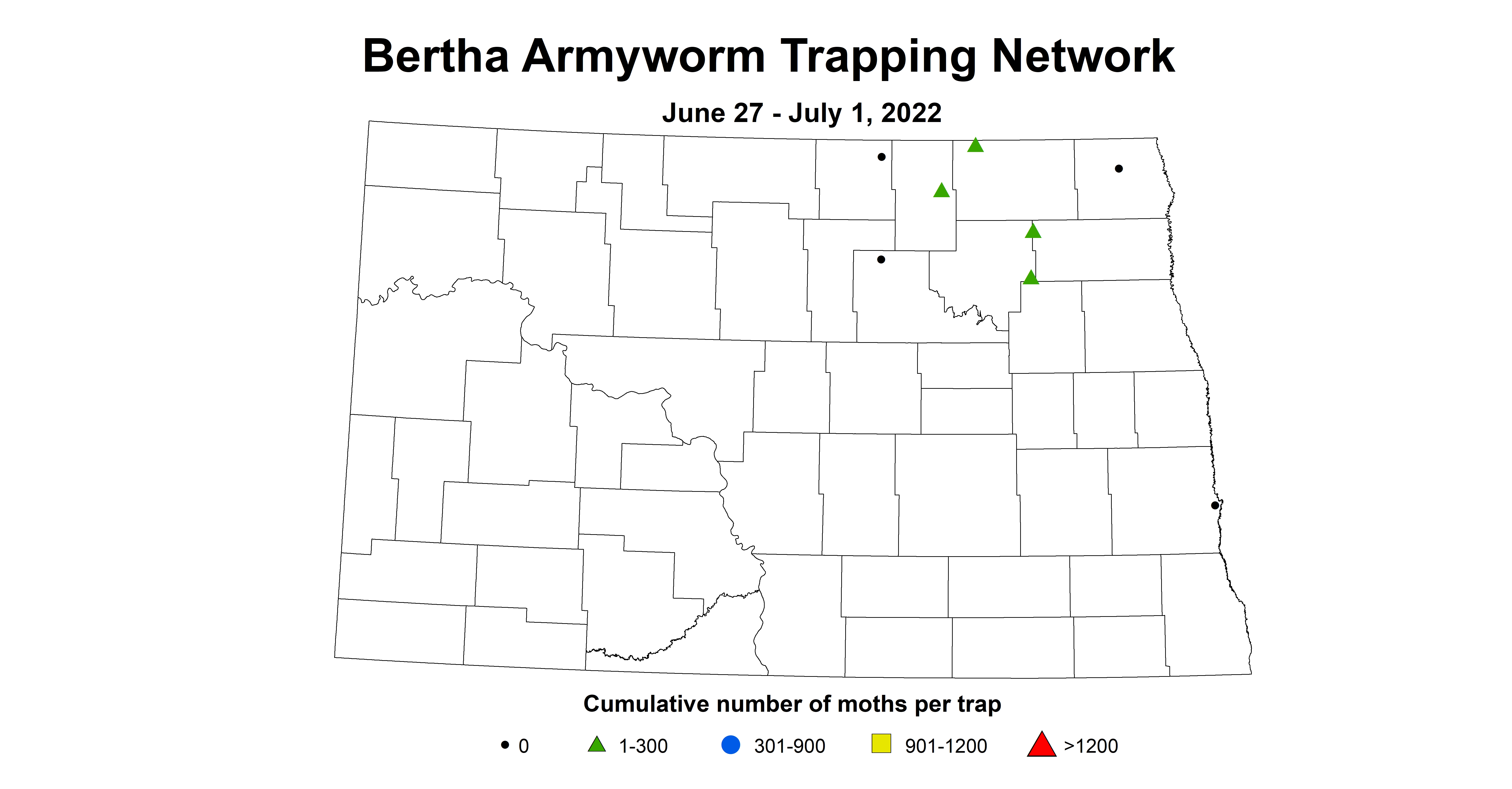 ND IPM map of canola insect trap Bertha armyworm June 27 to July 1 2022