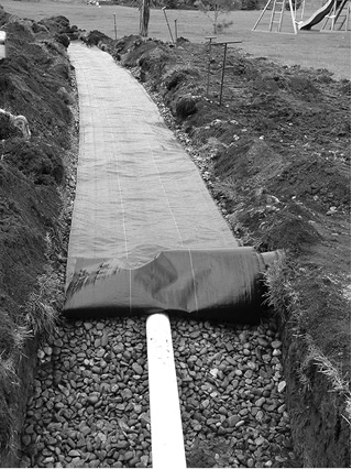 Figure 13. Gravel-filled trench covered with geotextile fabric.