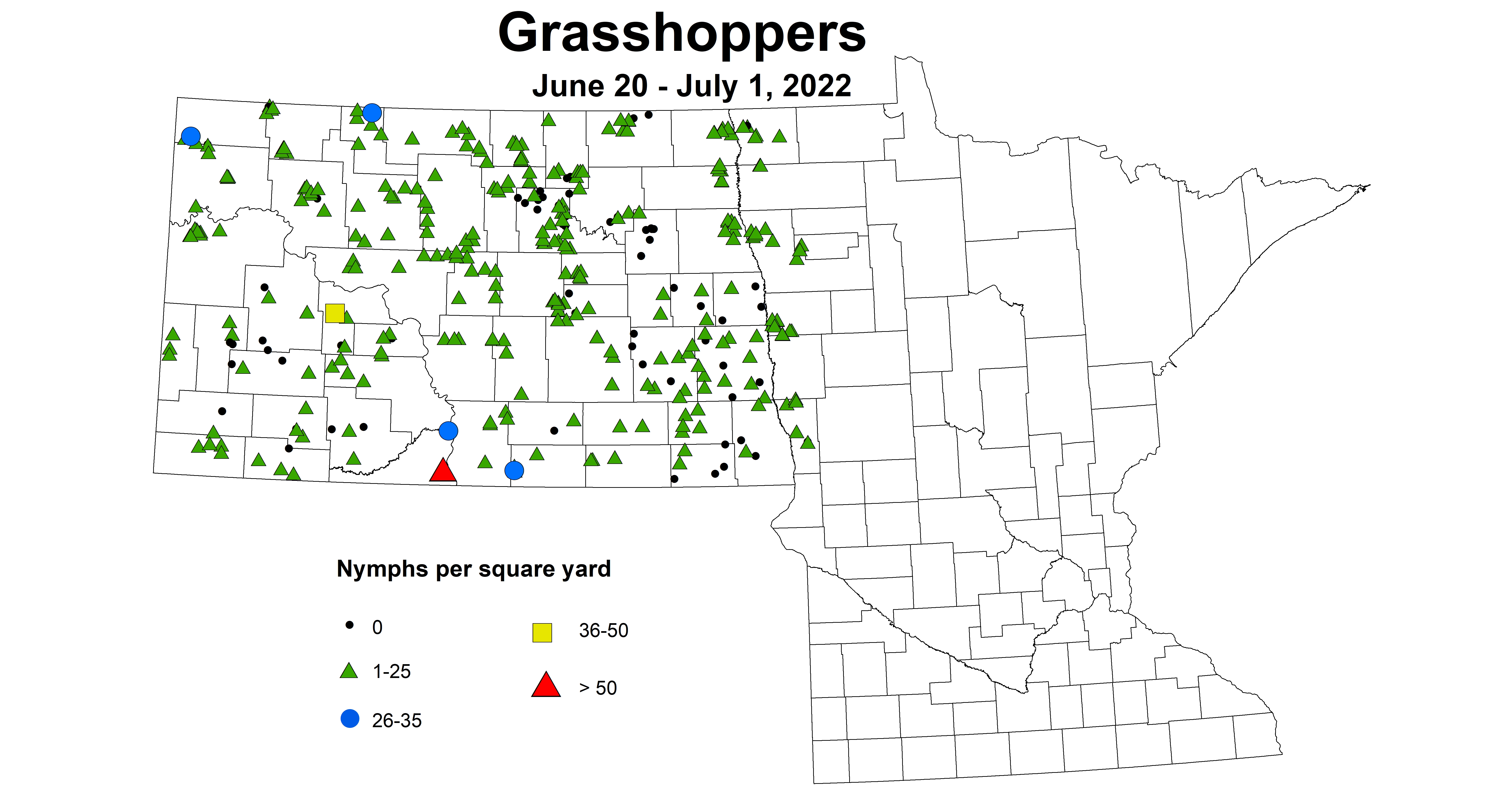 ND IPM map of grasshopper Nymph June 20 to July 1 2022