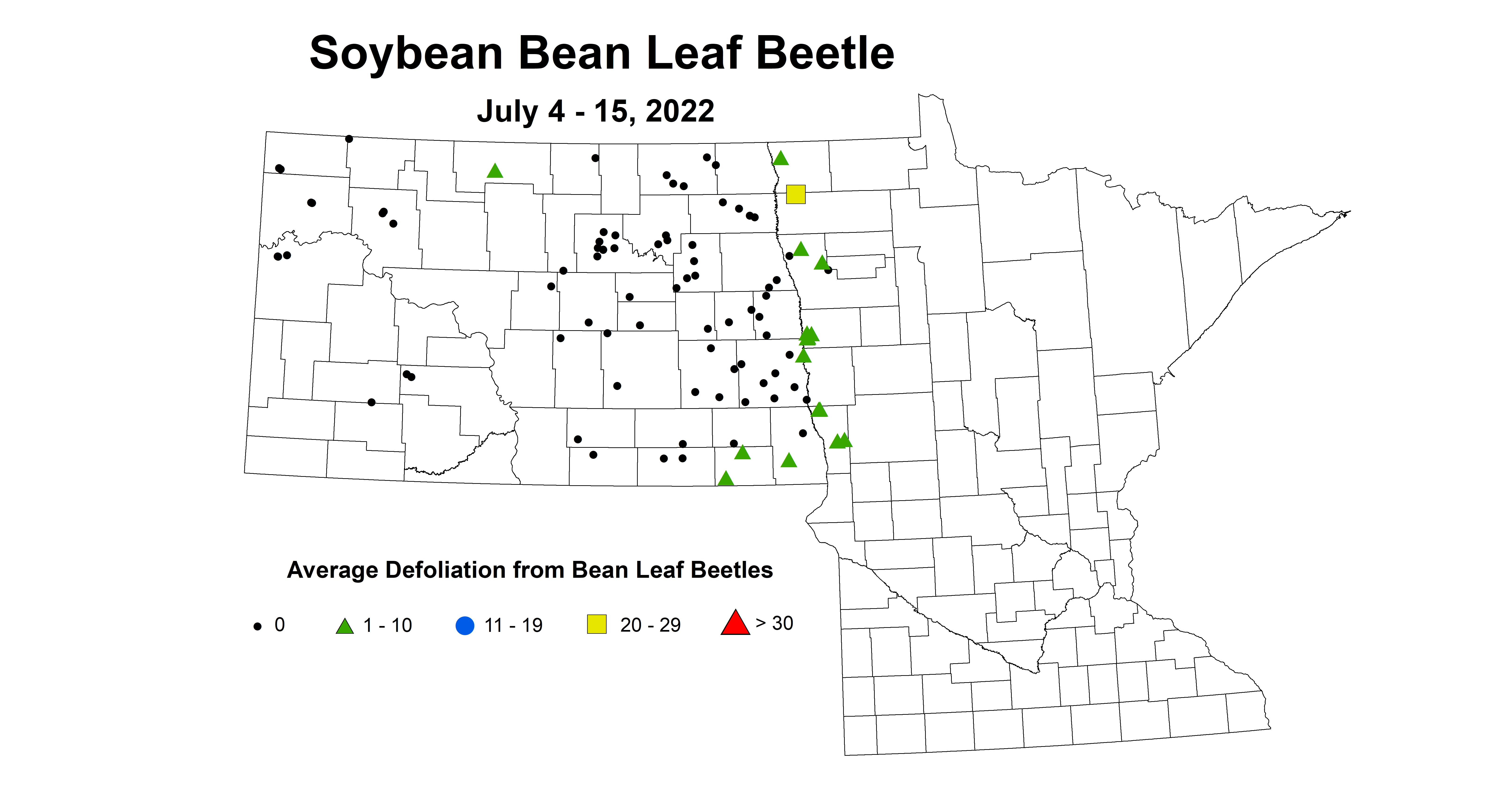 soybean average defoliation from bean leaf beetle 2022 7.4-7.15