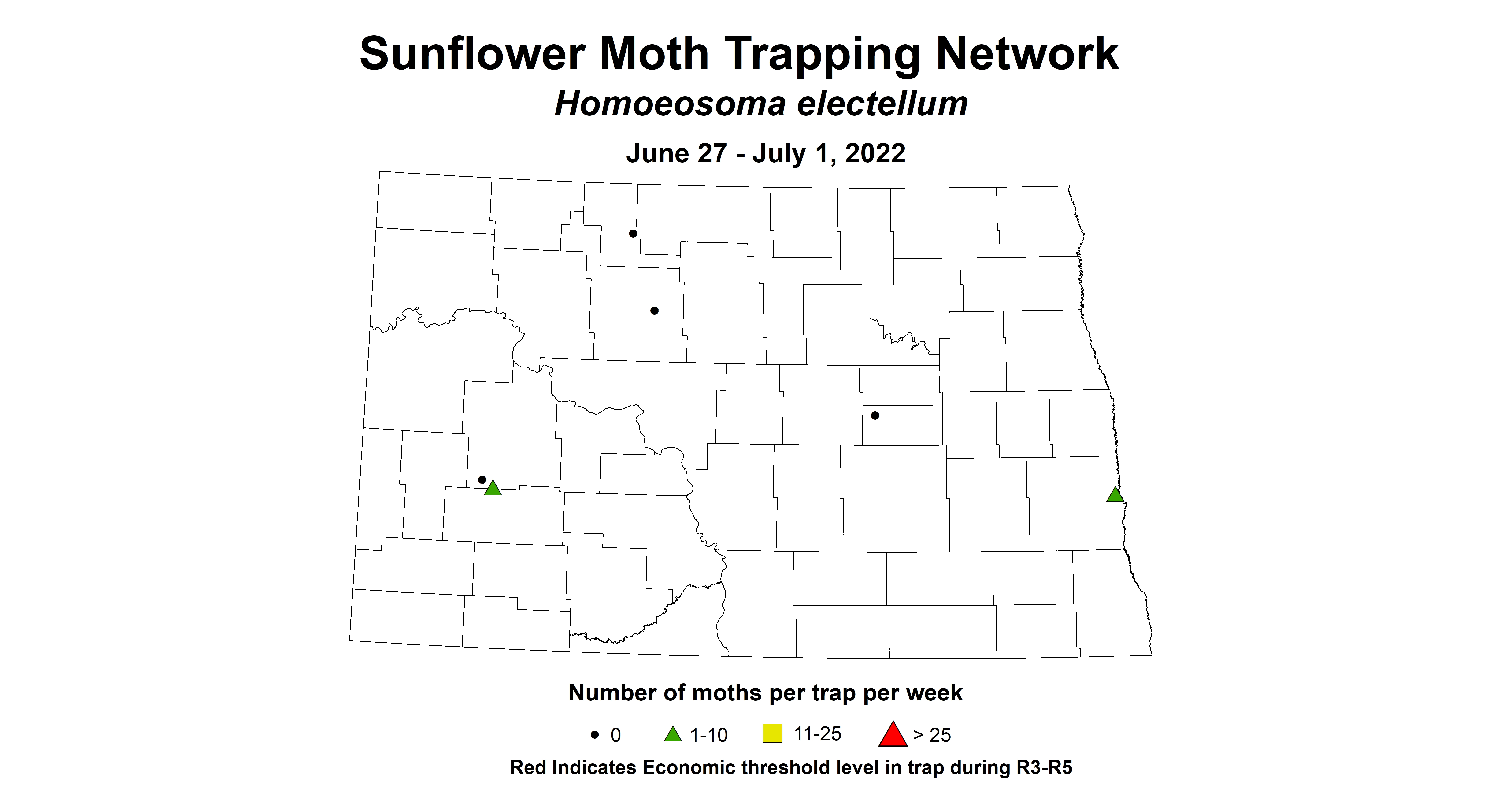 ND IPM Map of sunflower insect trap sunflower moth June 27 to July 1,2022
