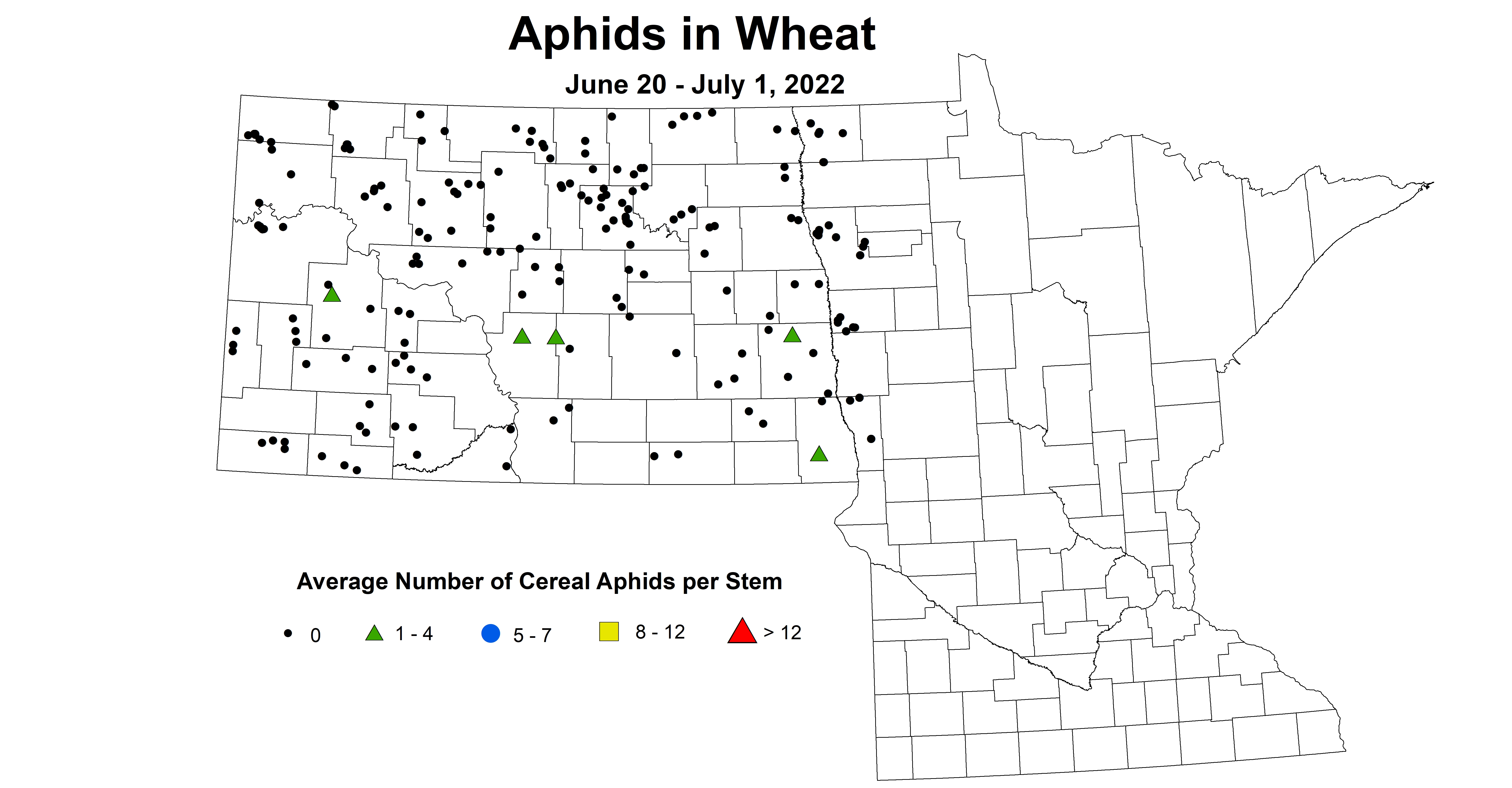 ND IPM map of wheat aphids June 20 to July 1, 2022