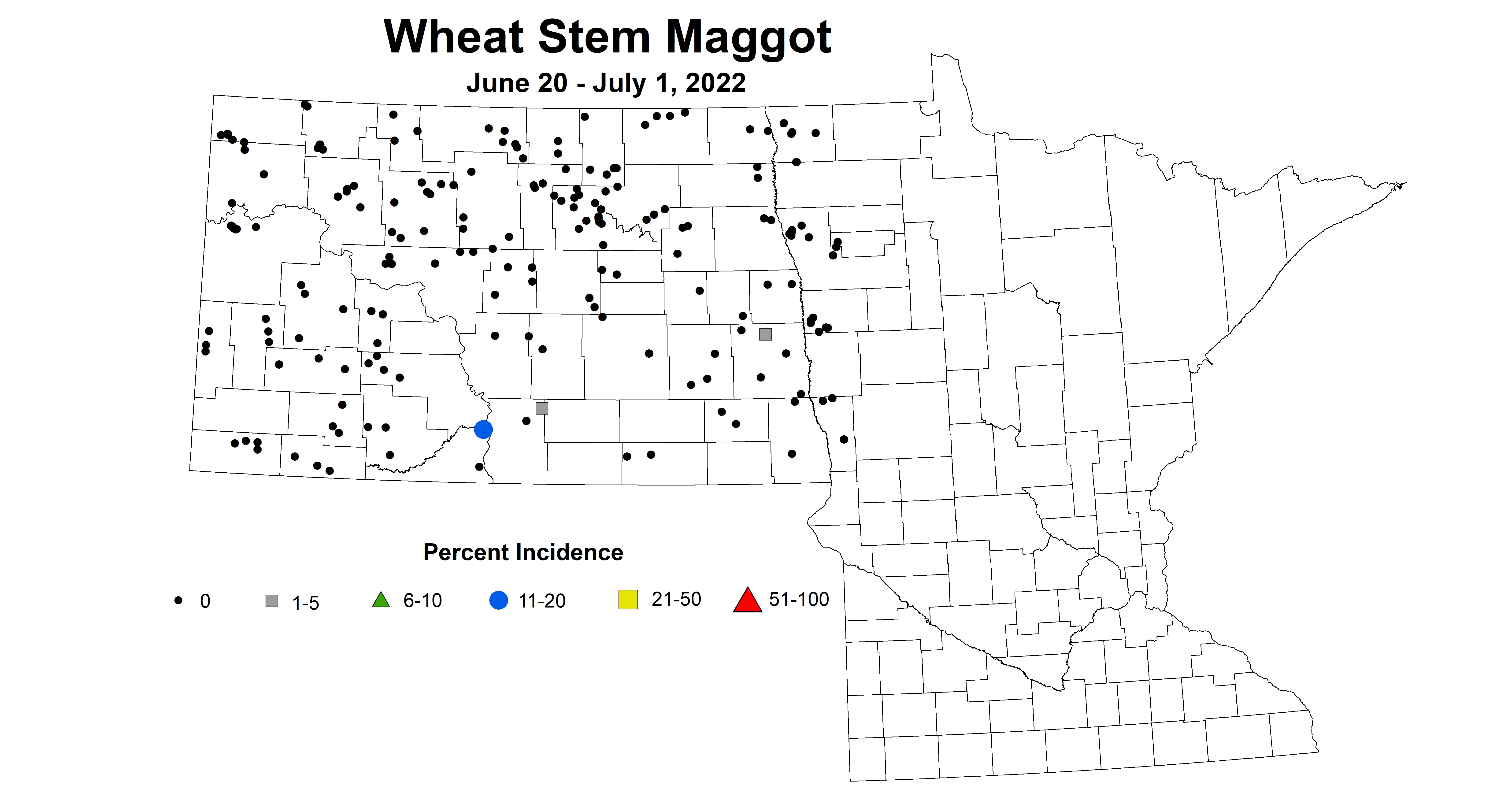 ND IPM map of wheat stem maggot June 20 to July 1, 2022