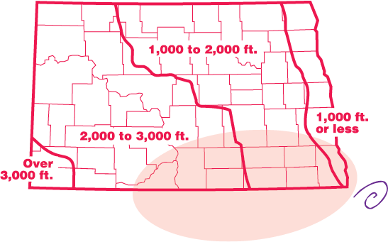 Altitude map of North Dakota