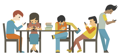 Illustration of teens on cell phones