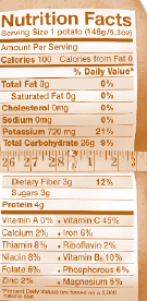 Potato Nutritional Facts Label
