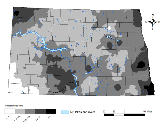 Figure 11. Expanded classes of smectite/illite ratios of soil clay minerals in North Dakota.