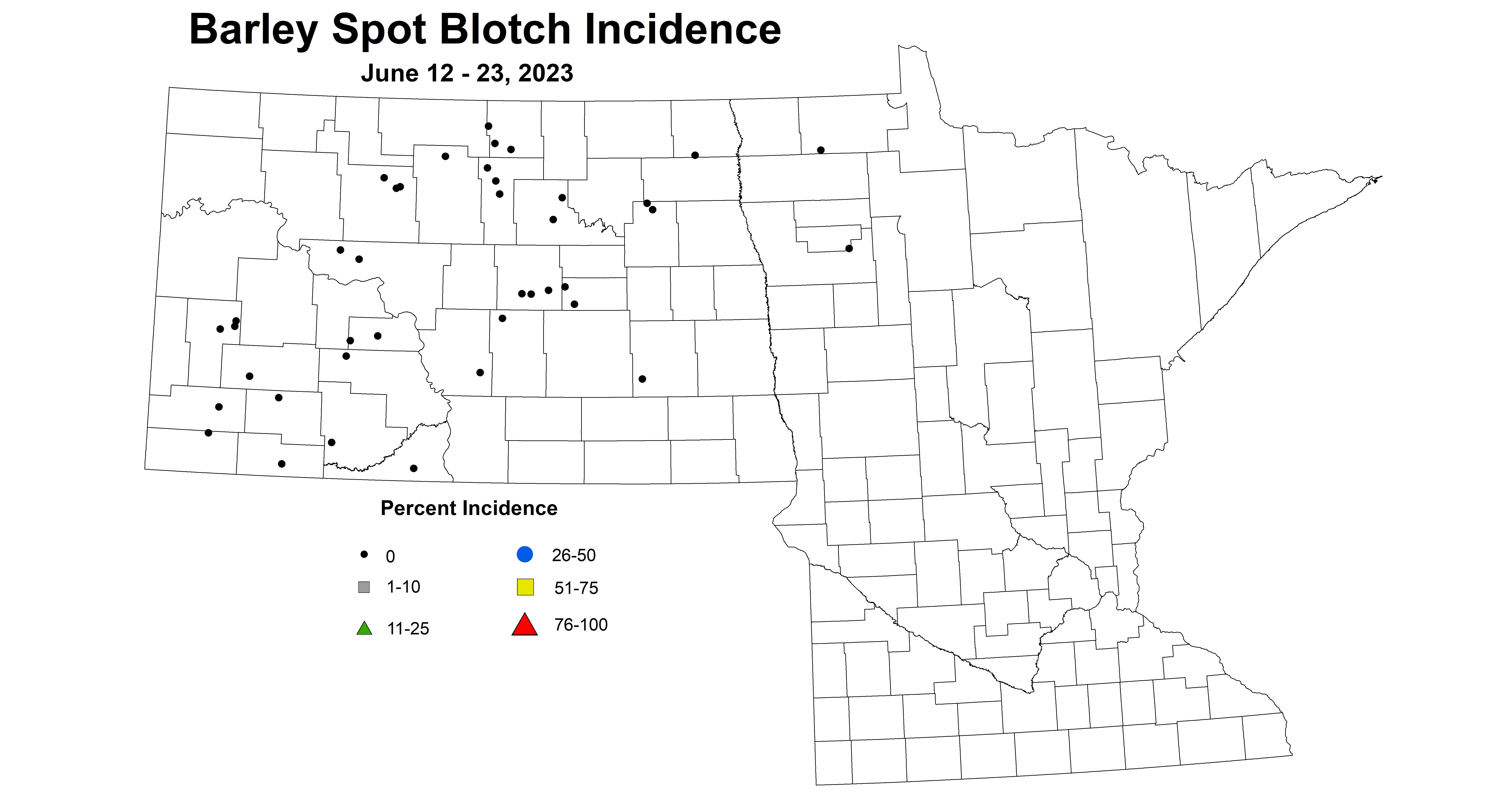 barley spot blotch incidence June 12-23 2023