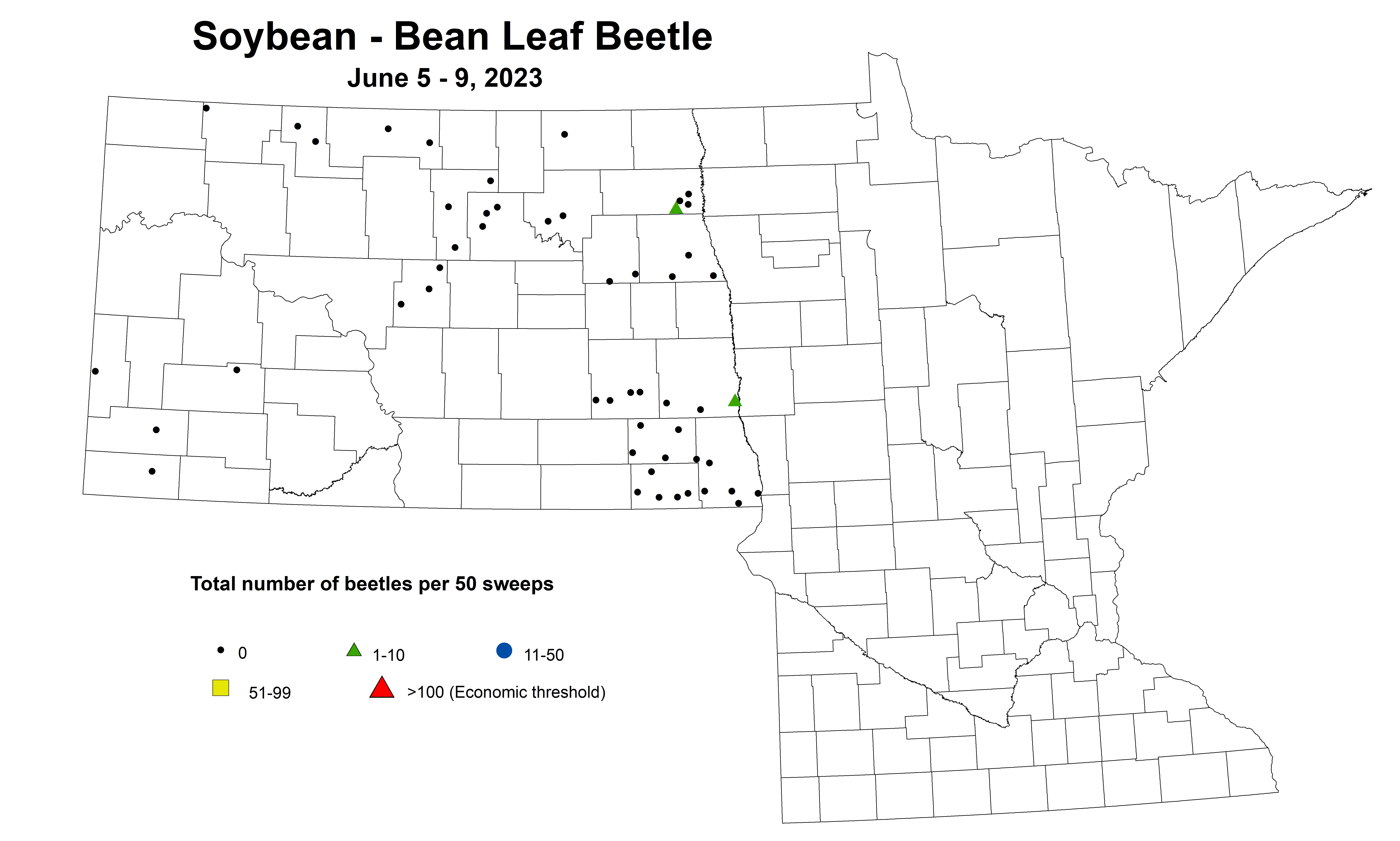 soybean total number of beetles per 50 sweeps June 5-9 2023