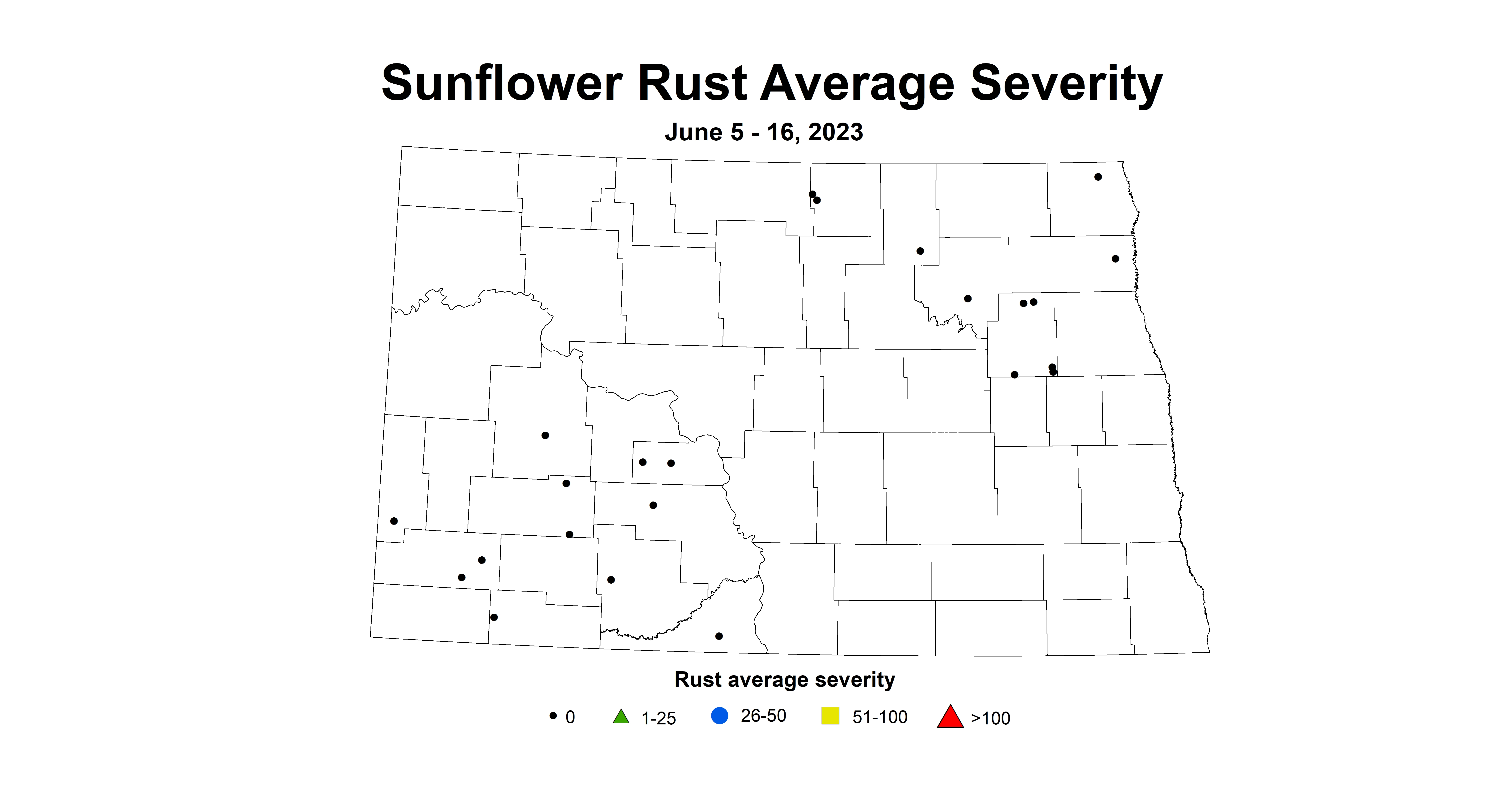 sunflower rust severity June 5-16 2023