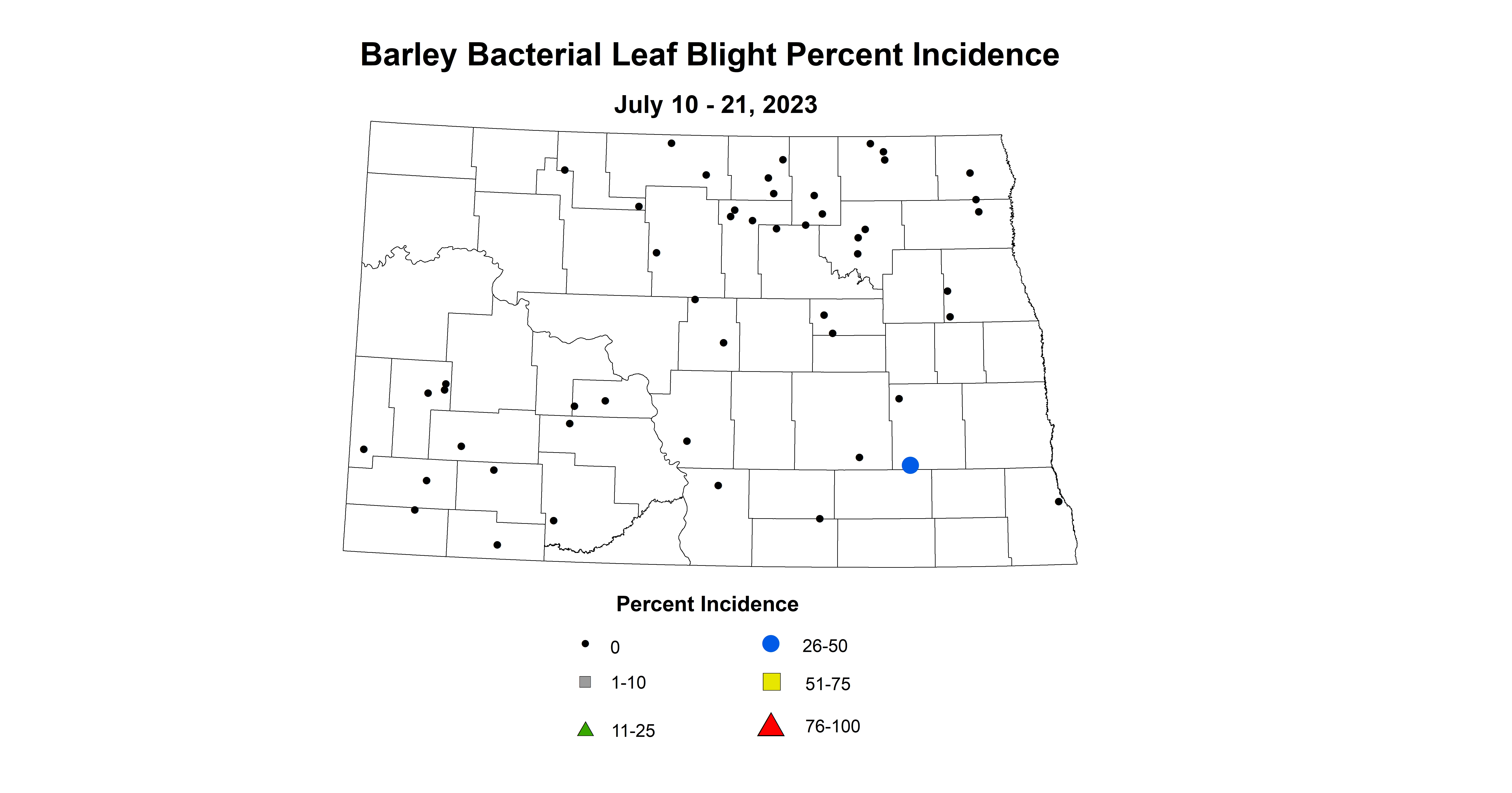 barley bacterial leaf blight percent incidence July 10-21 2023