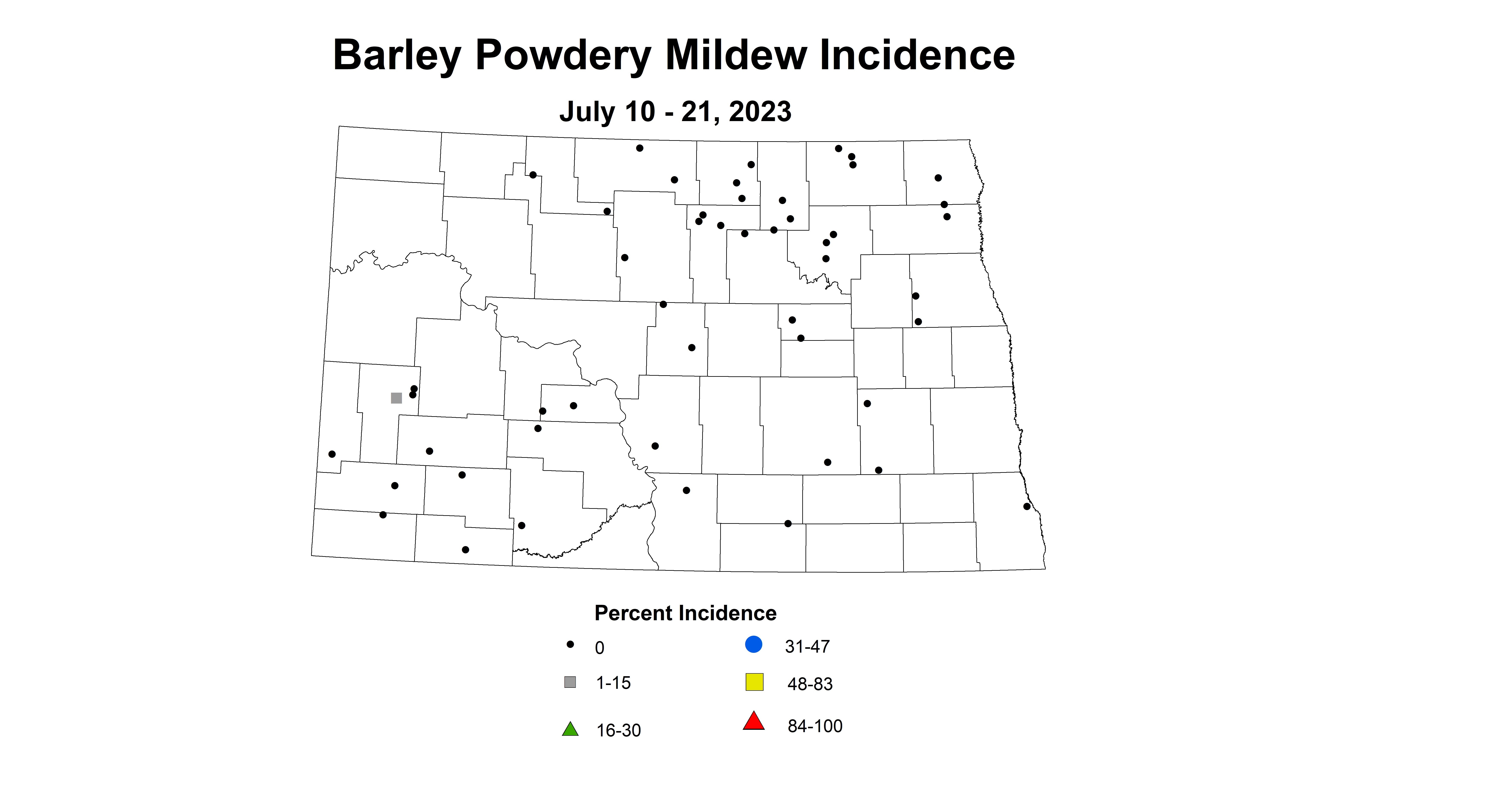 barley powdery mildew incidence July 10-21 2023
