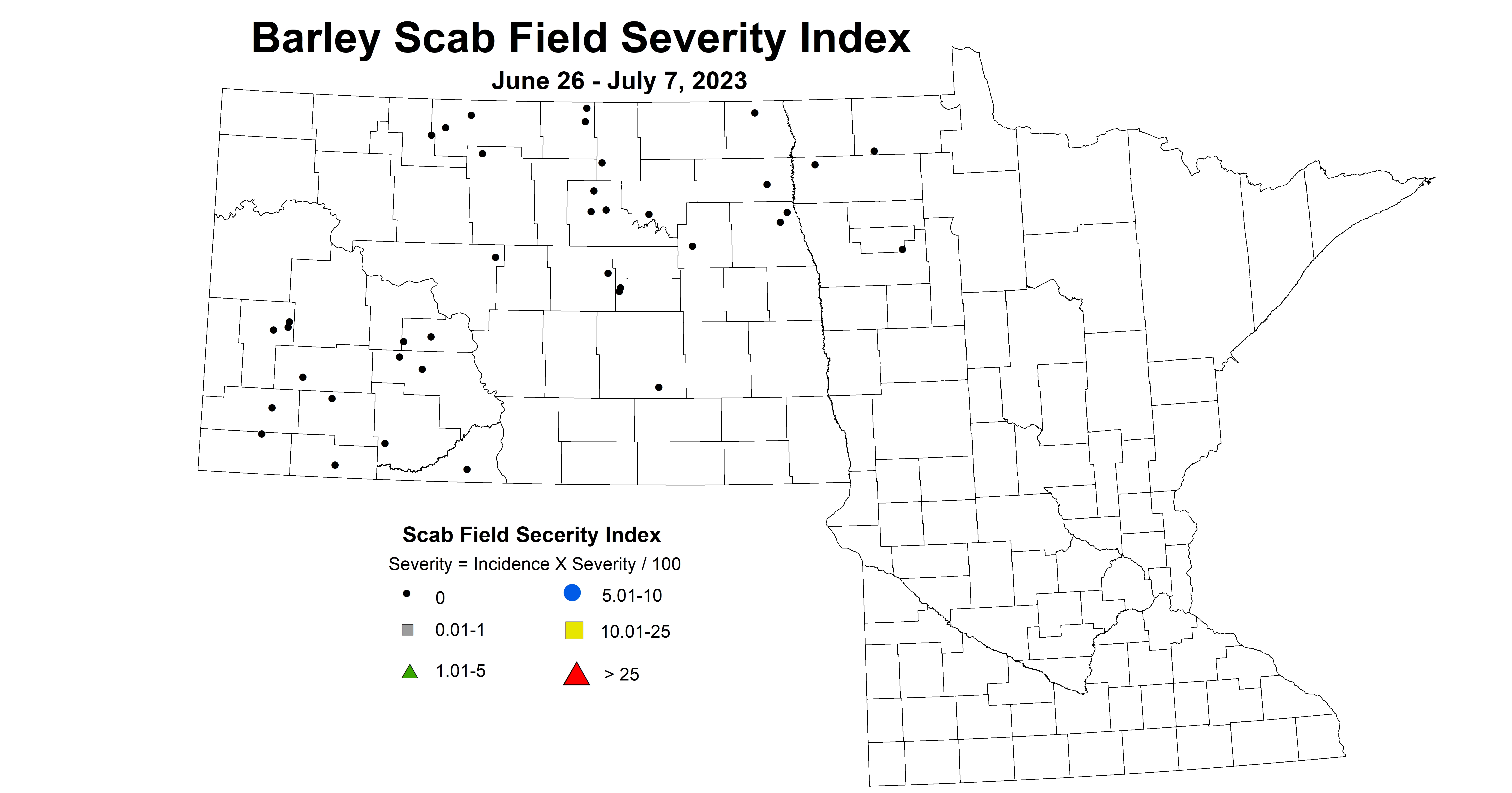 barley scab field severity index June 26 - July 7 2023