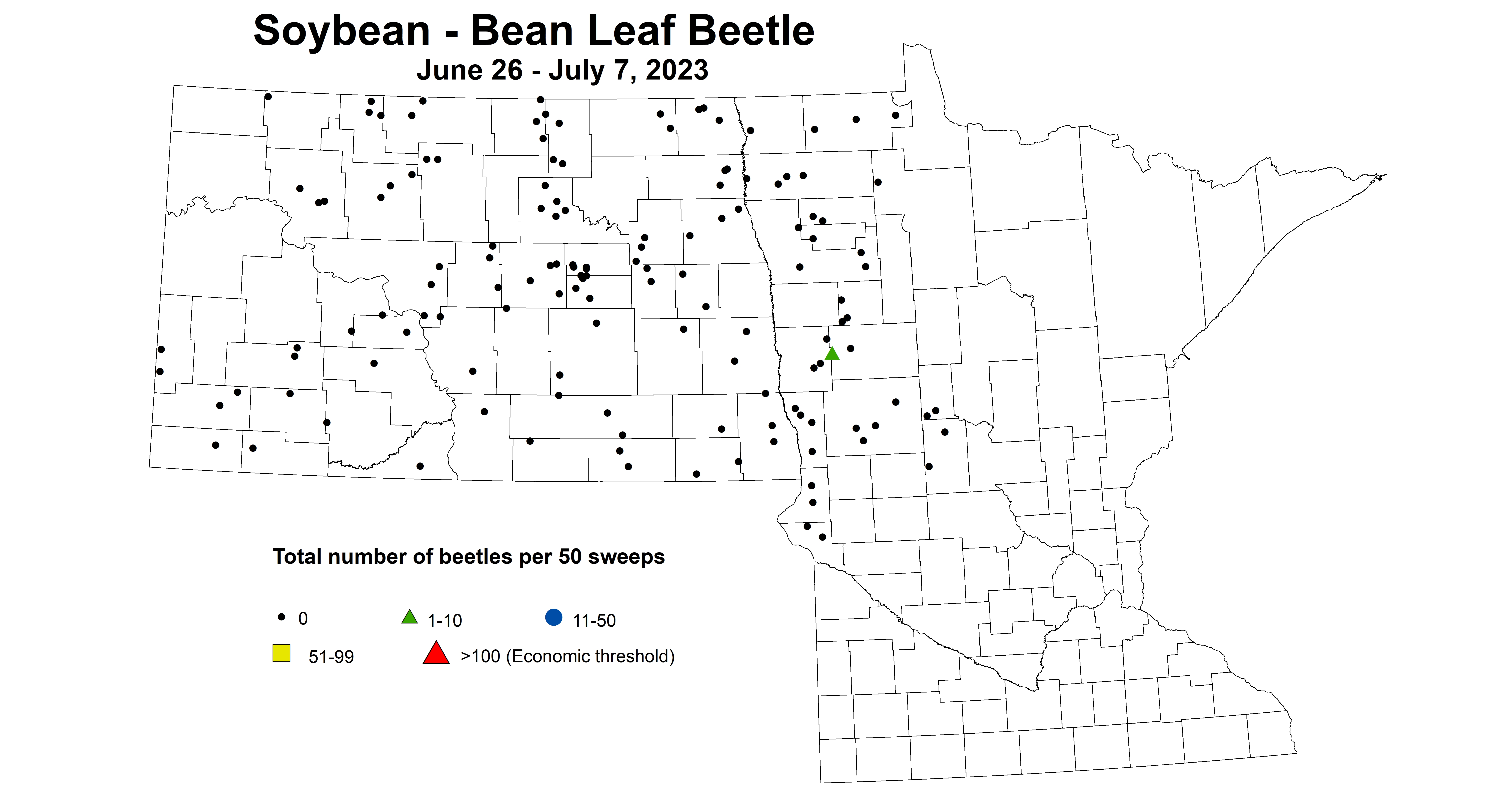 soybean BLB number of beetles per 50 sweeps June 26 - July 7 2023