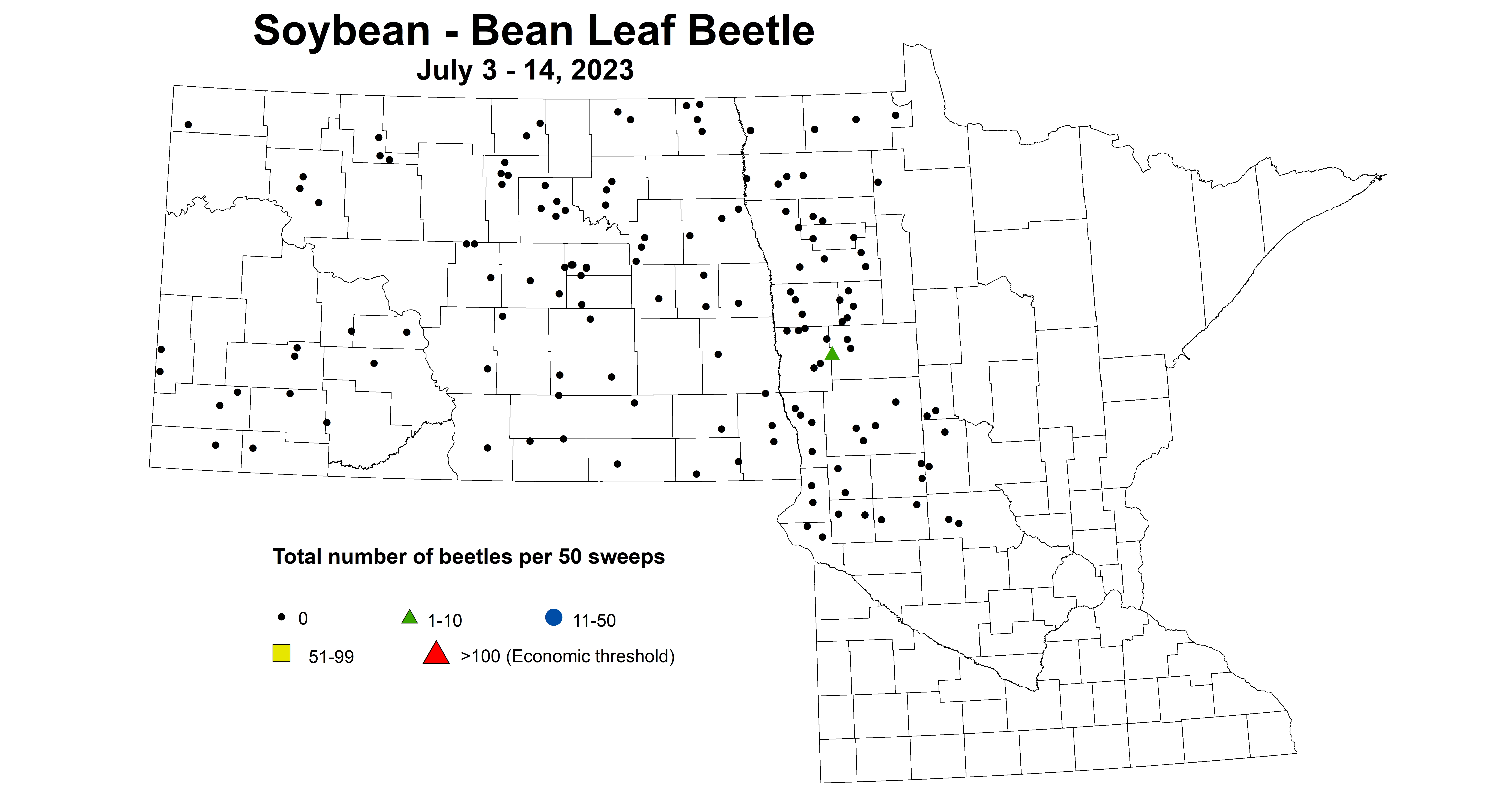 soybean BLB total number of beetles per 50 sweeps July 3-14 2023