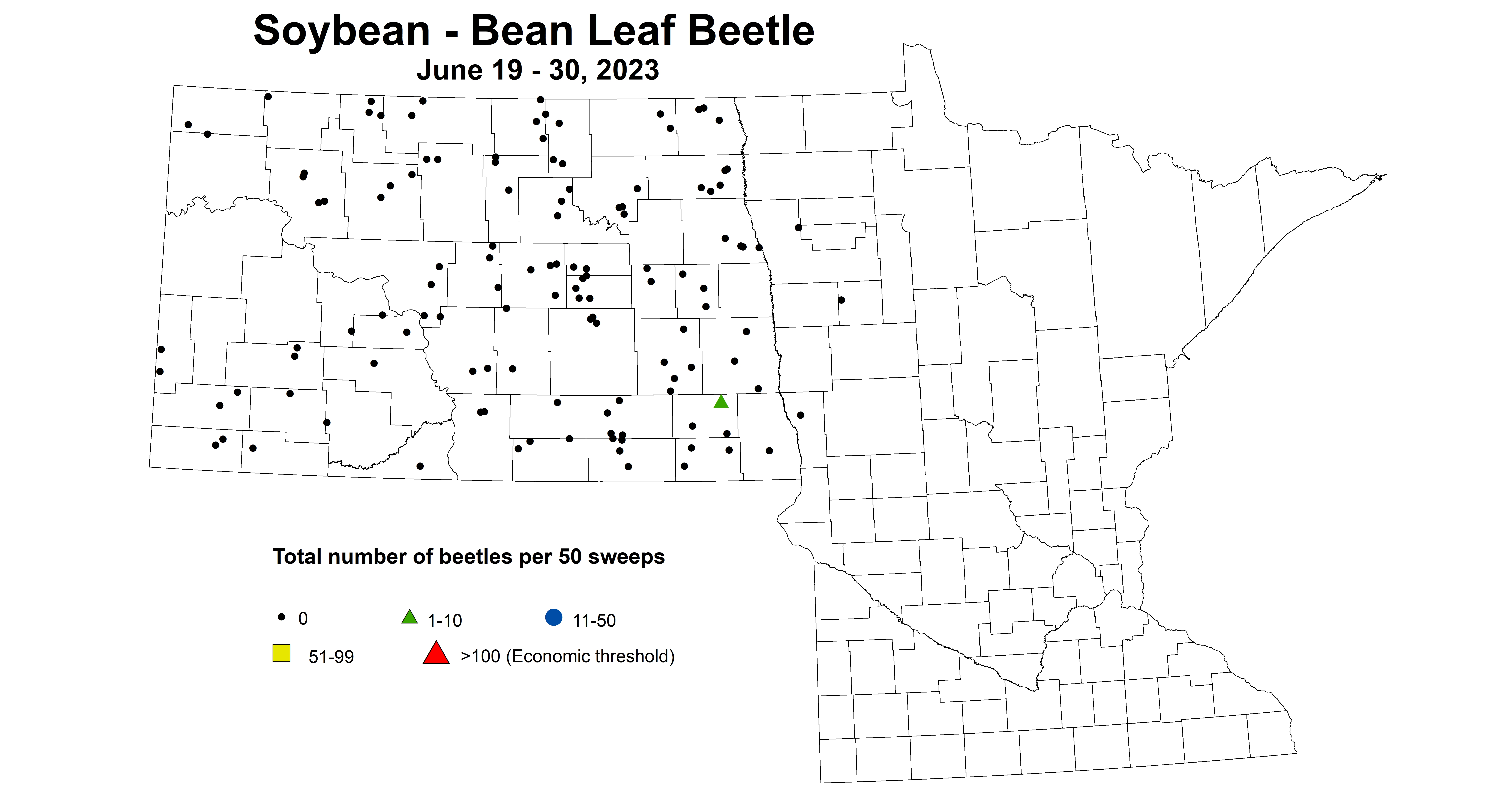 soybean BLB total number of beetles per 50 sweeps June 19-30 2023