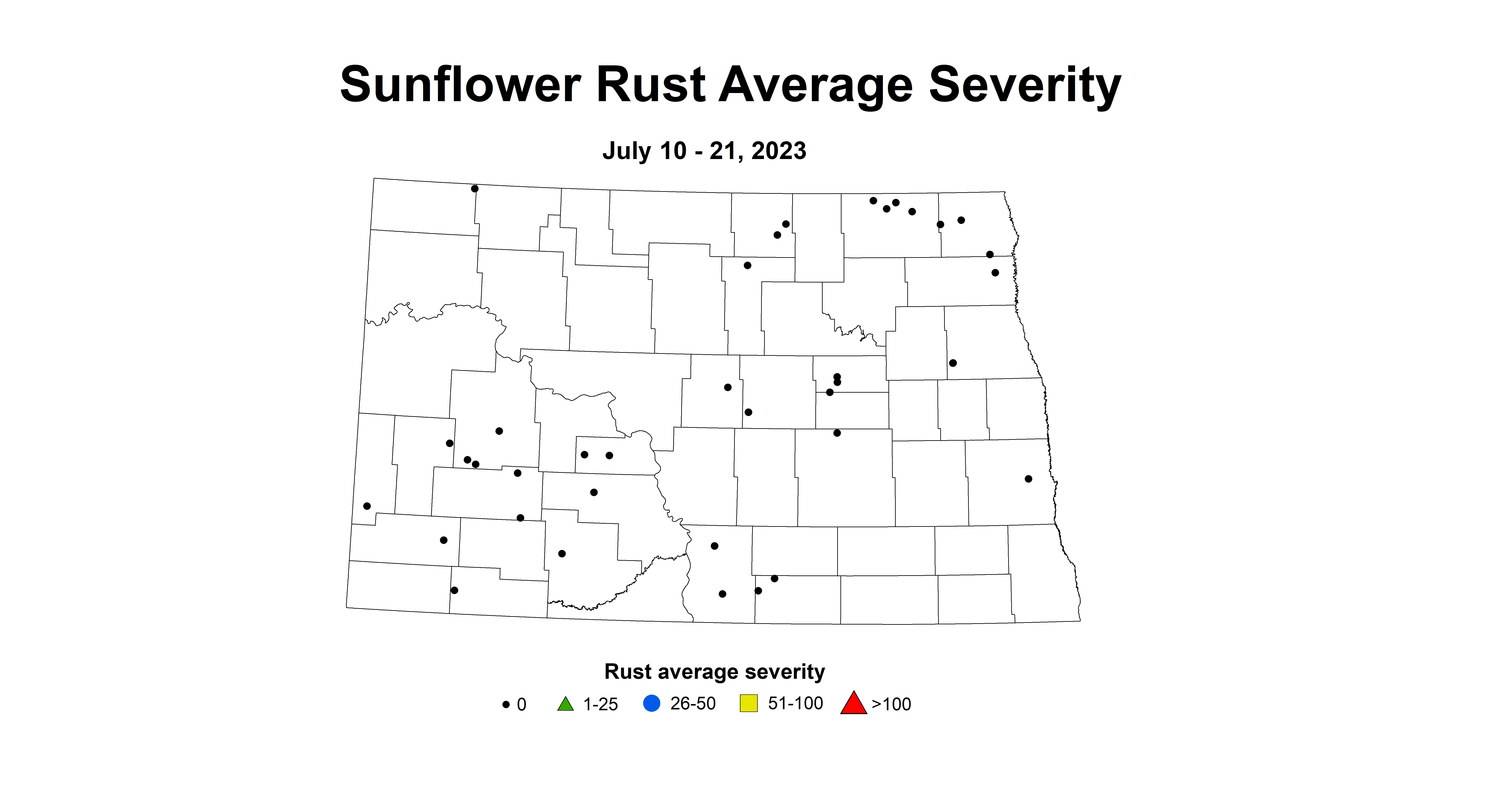 sunflower rust severity July 10-21 2023