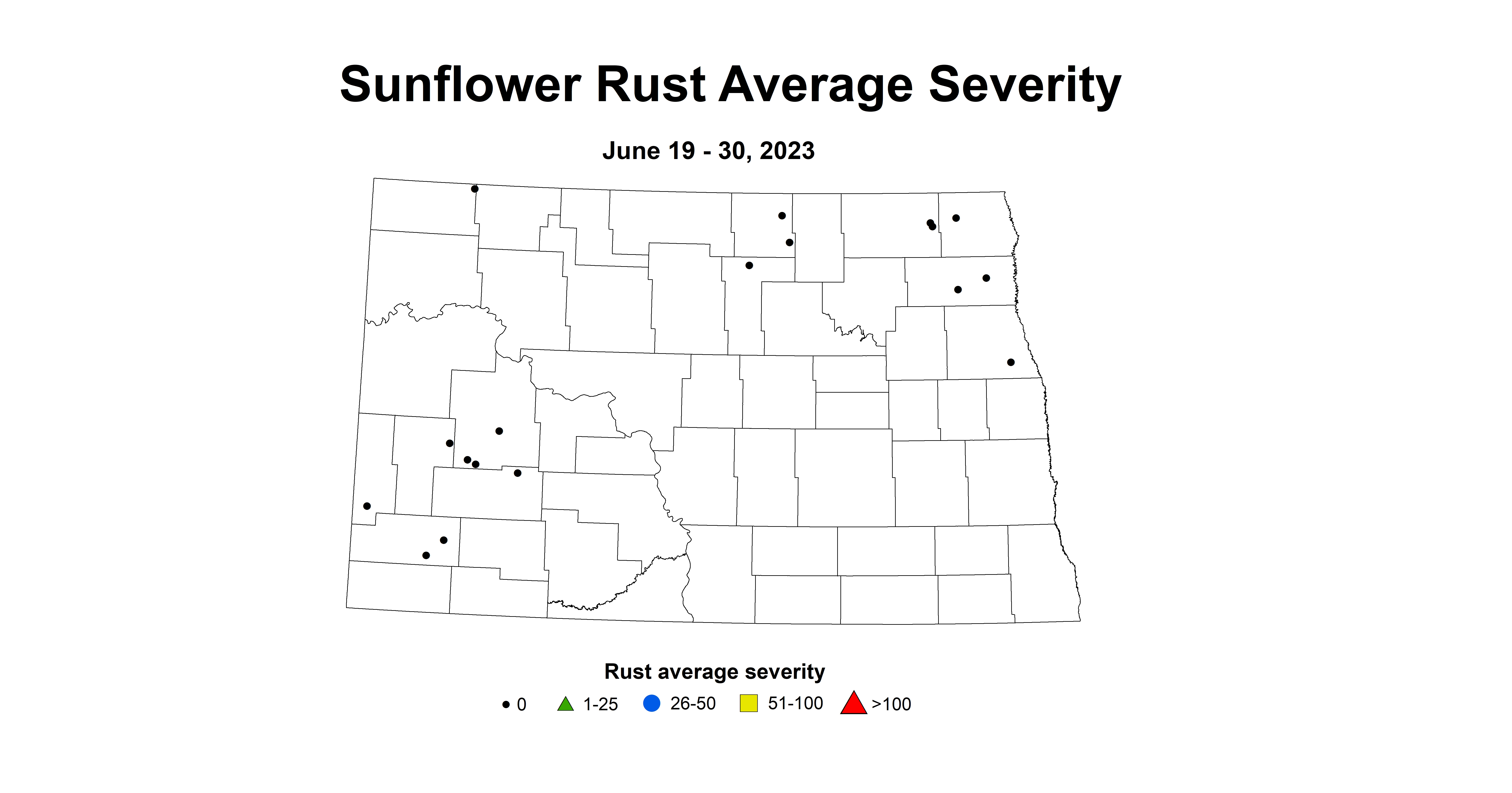 sunflower rust severity June 19-30 2023