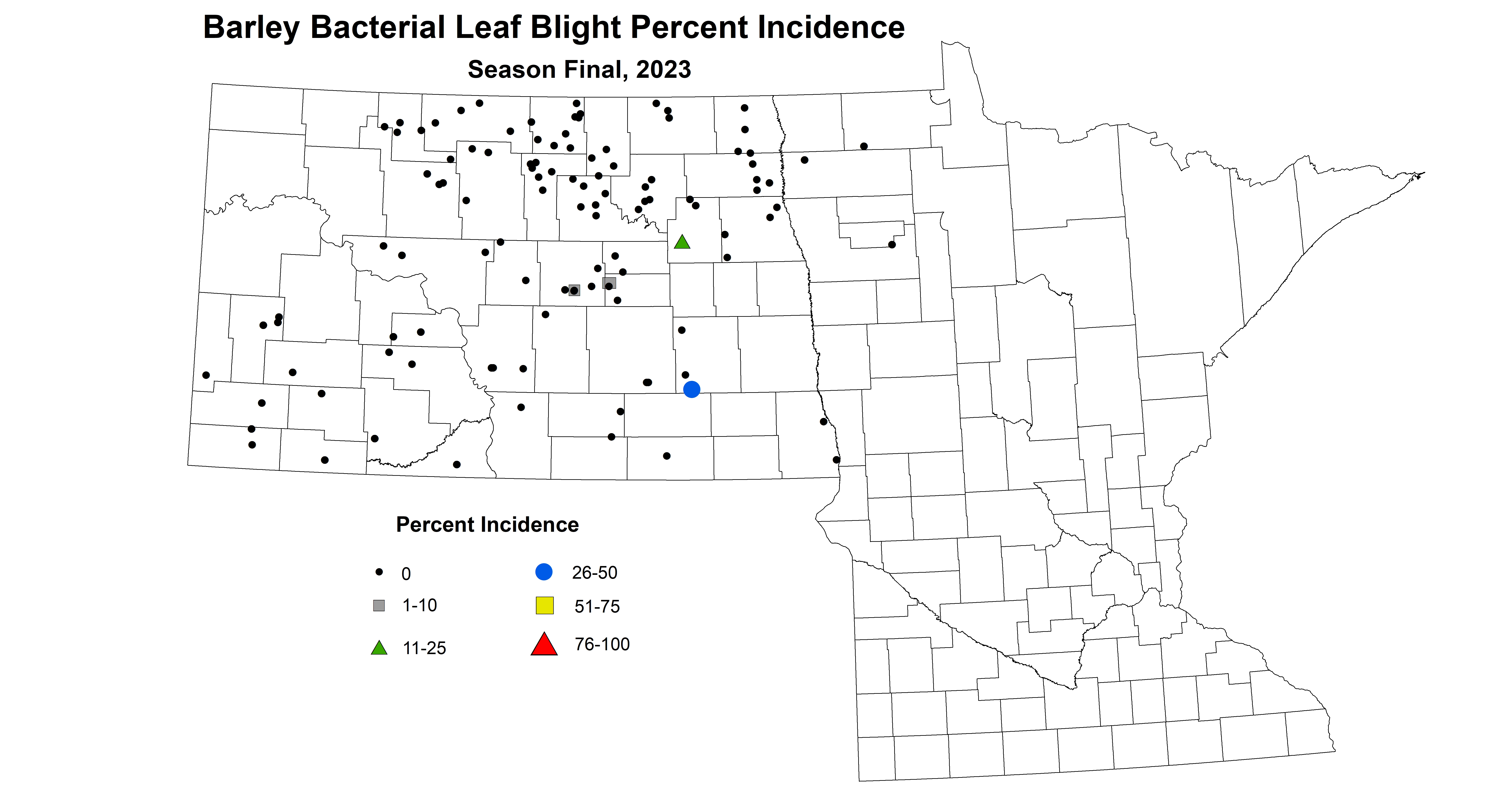 barley bacterial leaf blight percent incidence season final 2023
