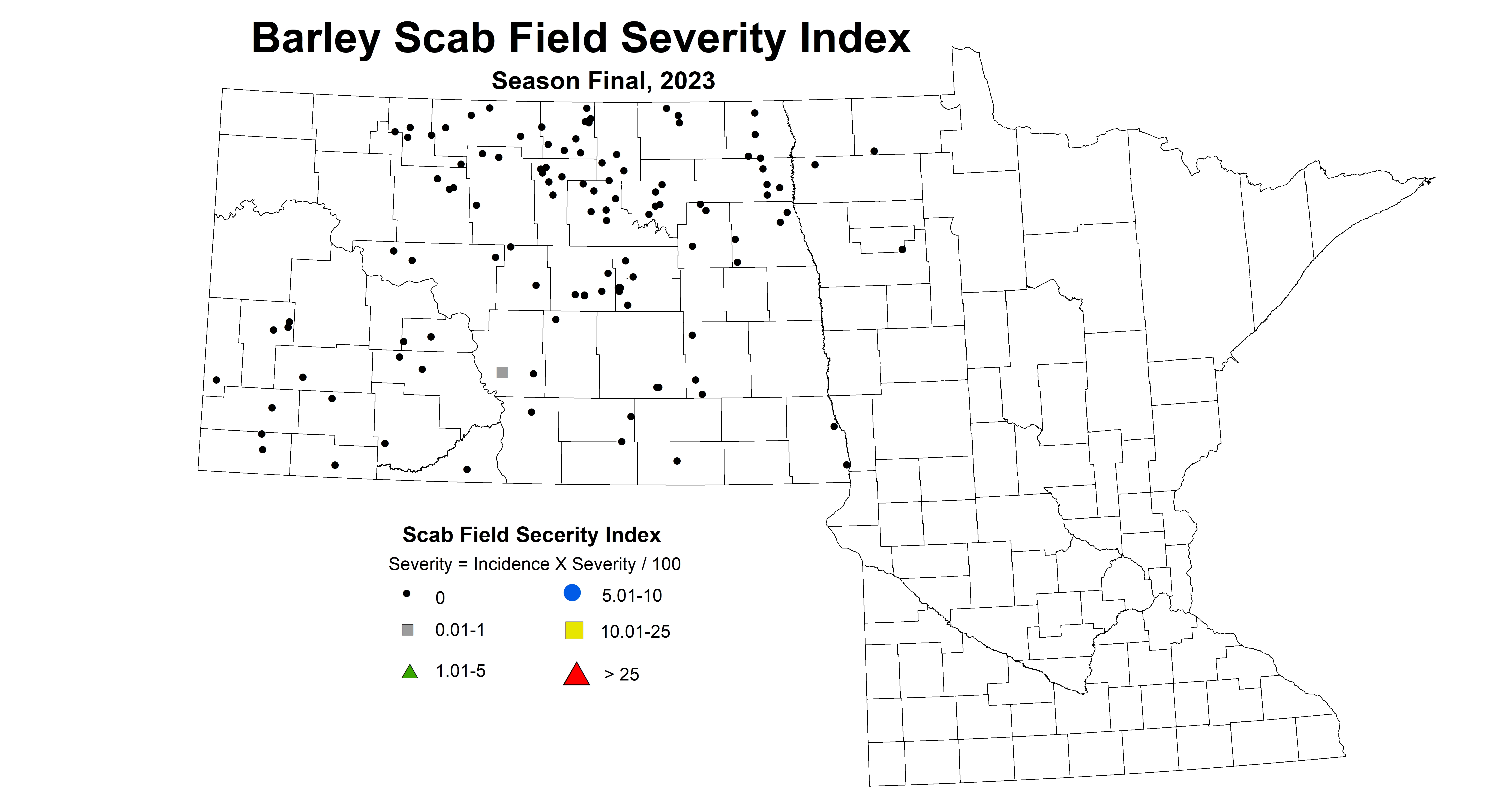 barley scab field severity index season final 2023