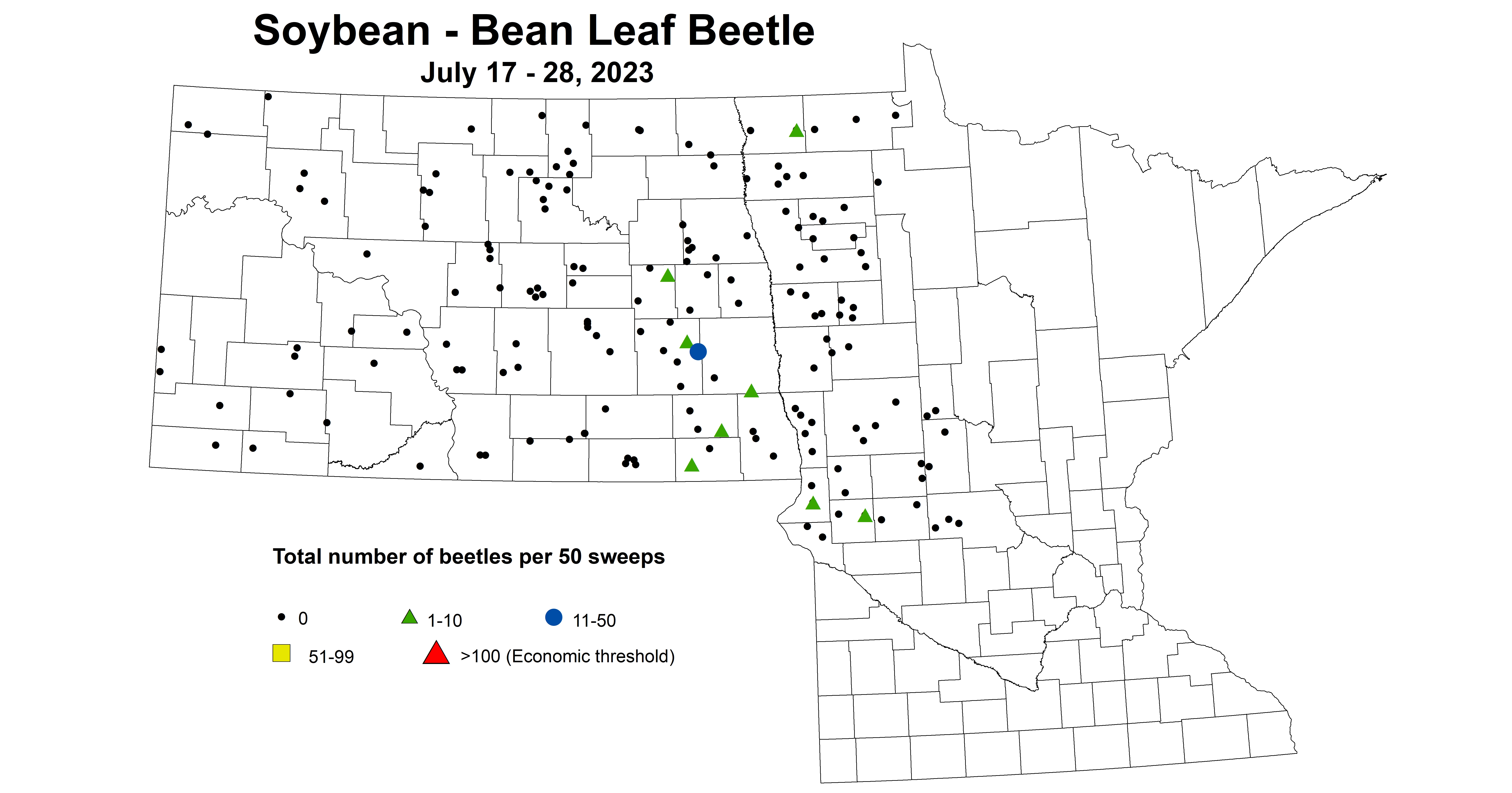 soybean BLB number of beetles per 50 sweeps July 17-28 2023