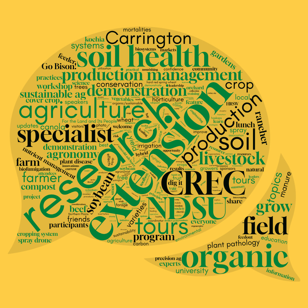 A green and black word cloud on a yellow background.