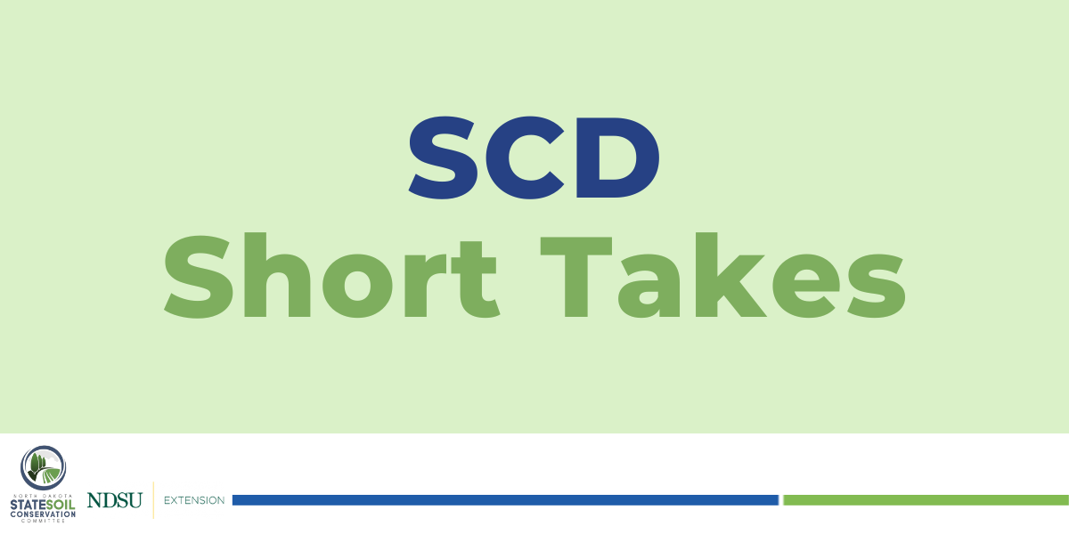 A banner with SCD Short Takes text in blue and green, with a light green background, the SSCC logo and NDSU Extension logo along the bottom and a blue and green line to the right of the two logos.
