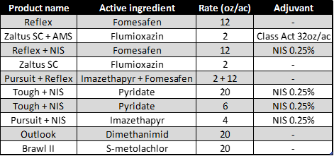 Detail of the 10 treatments used