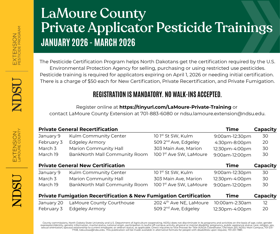 LaMoure County Pesticide Training Schedule