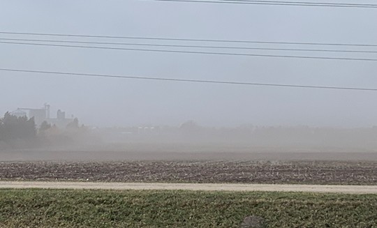 Topsoil blowing a mile and a quarter southeast of Langdon on April 25, 2024. 