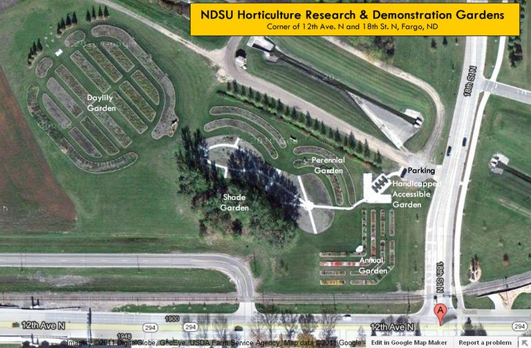 Map of location of NDSU Horticulture Gardens