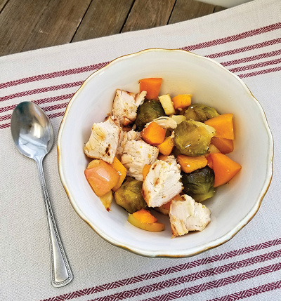 Bowl of Sheet Pan Chicken with Butternut Squash