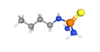 Figure 15.21 NBPT (N-(n-butyl) thiophosphoric acid triamide) structure. NPPT (n-propyl) also has the basic active-site inhibiting triangular structure, but the tail of the molecule has one more C group than NBPT (From PubChem).