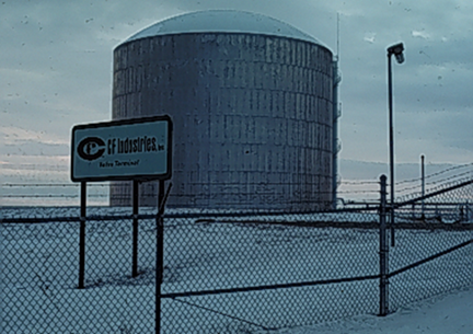 Figure 15.8 Large ammonia storage facility near Leal, ND with internal temperature regulated to about -28F, with resulting pressure less than 1 psi