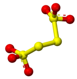 Figure 28.12 Tetrathionate structure (S₄O₆), with interior yellow atoms of S and O at each end of the molecule (From Pubchem).