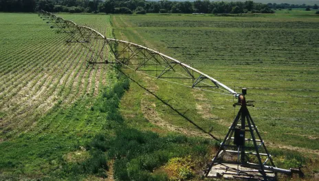 irrigation sprayer on center pivot in field