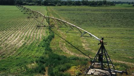 irrigation sprayer on center pivot in field