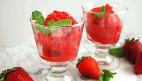 Strawberry Italian Ice, prepared and served in clear glasses
