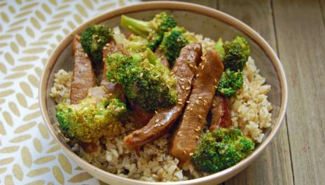 Korean beef and broccoli in a bowl