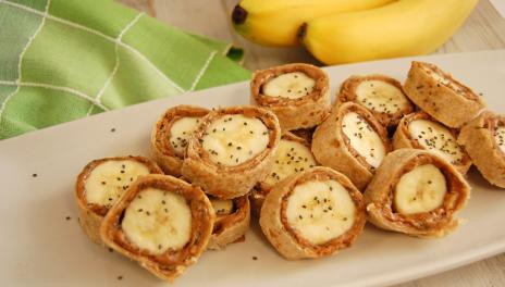 Whole Wheat Honey Banana Roll-ups, prepared and served on a platter
